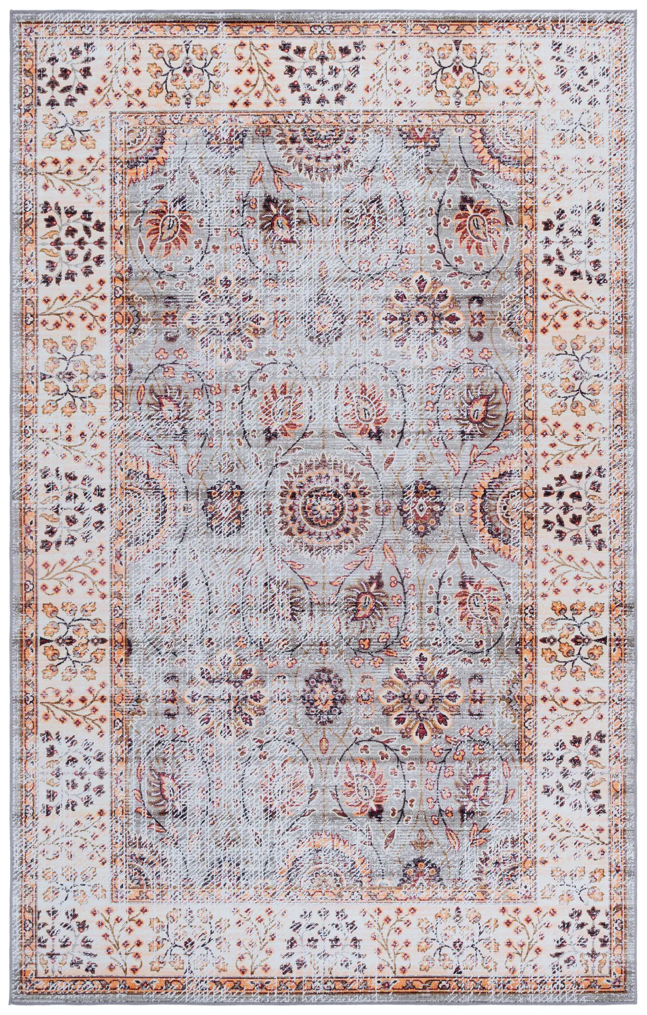 Tucson Distressed Floral Panel Washable Rug