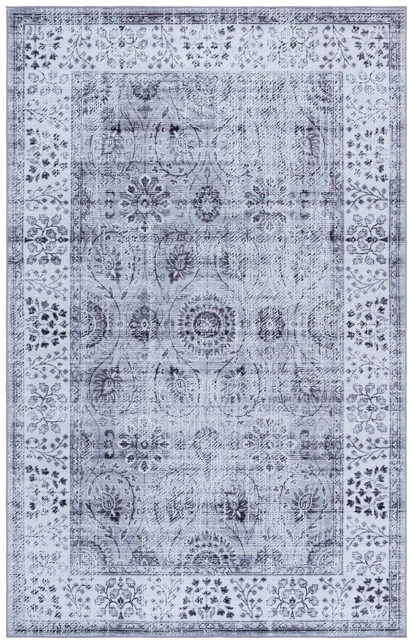 Tucson Distressed Floral Panel Washable Rug