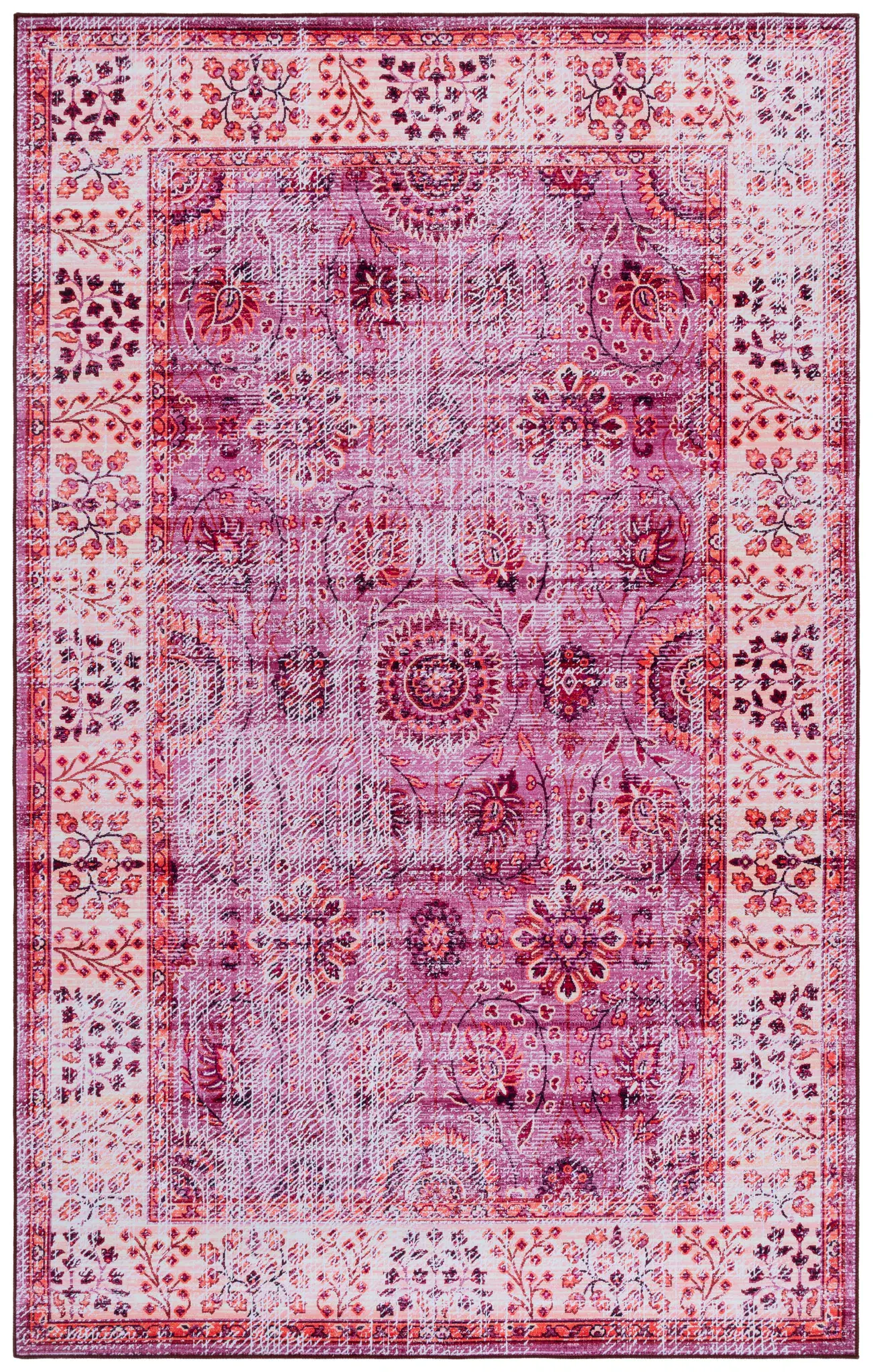 Tucson Distressed Floral Panel Washable Rug
