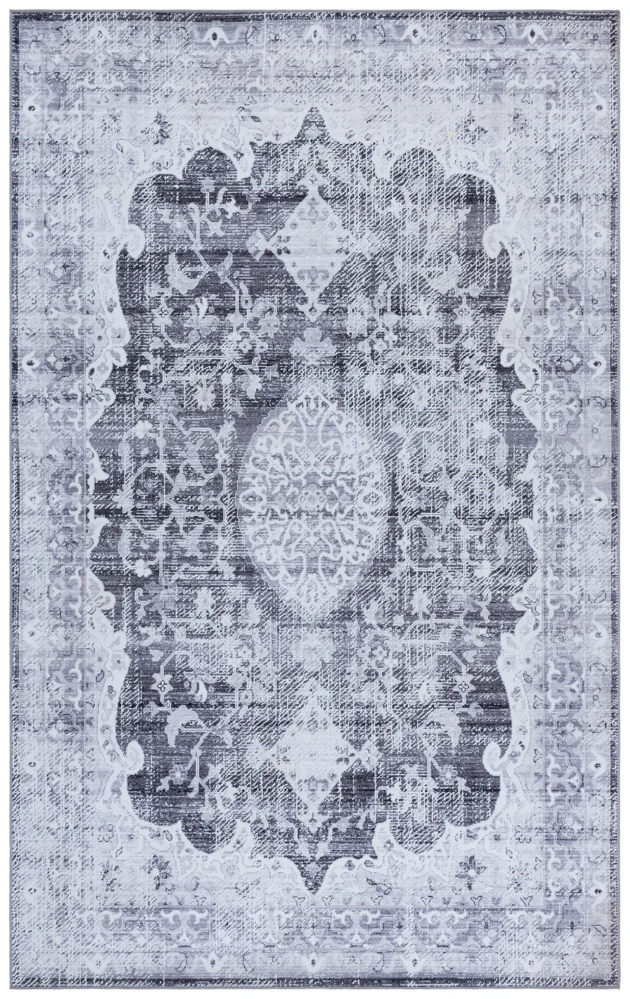 Tucson Distressed Scalloped Medallion Washable Rug