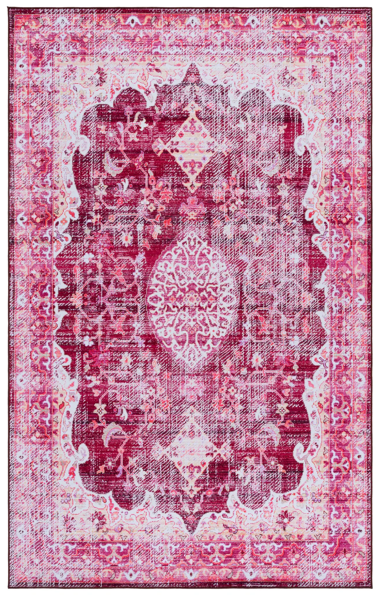 Tucson Distressed Scalloped Medallion Washable Rug