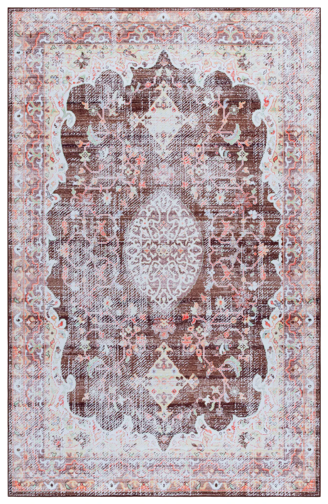Tucson Distressed Scalloped Medallion Washable Rug