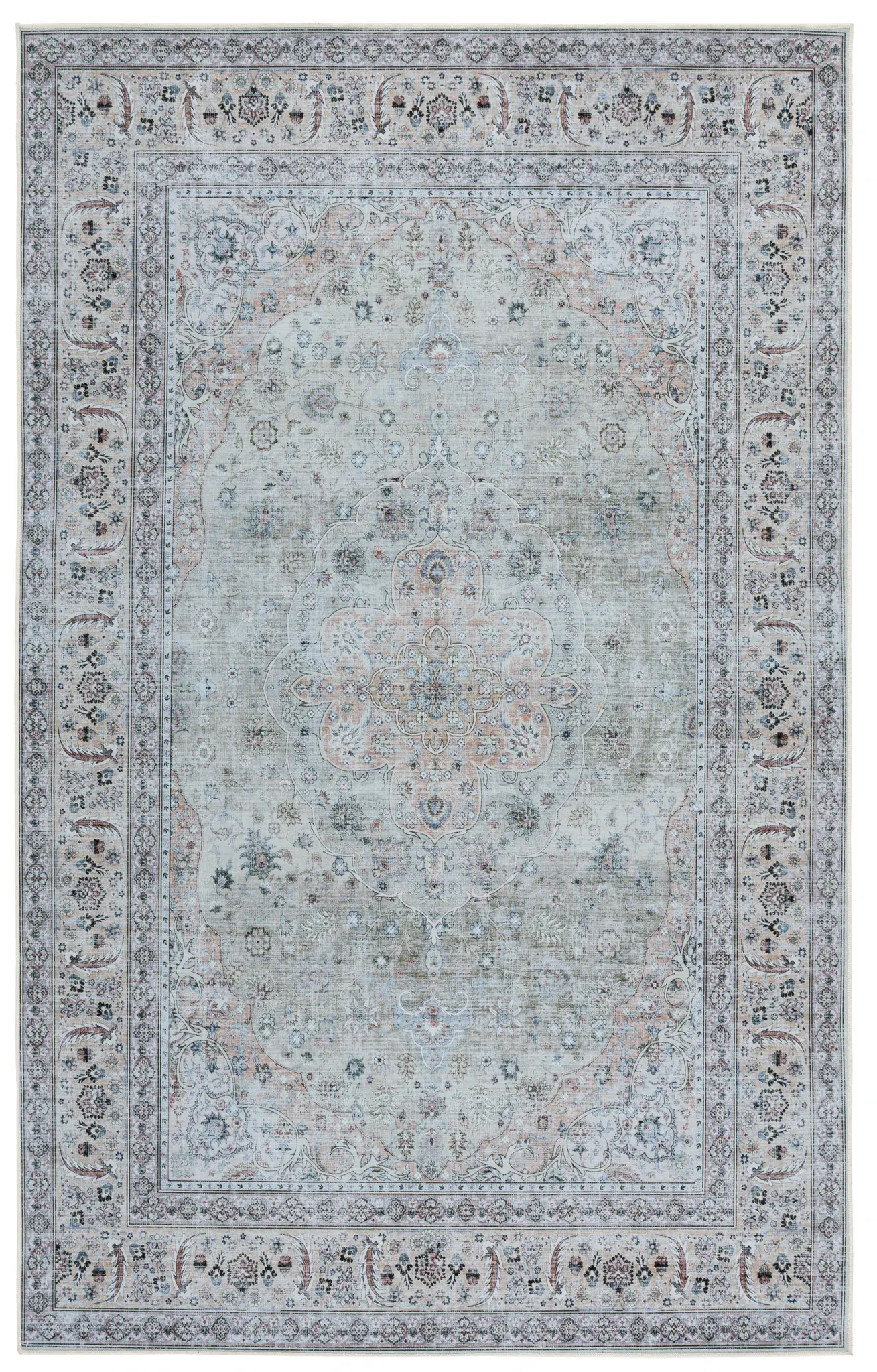 Tucson Vintage Round Floral Medallion Washable Rug