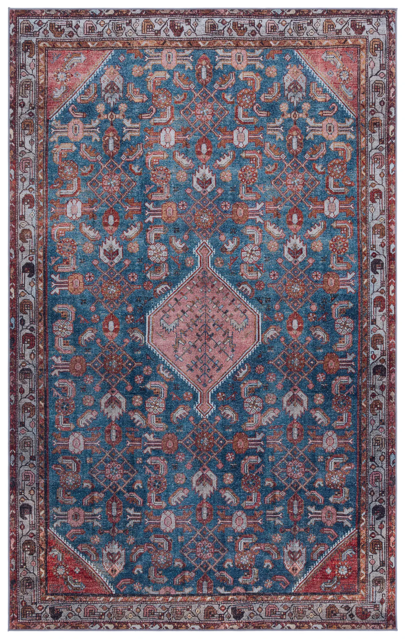 Tucson Tribal Pointed Diamond Medallion Washable Rug