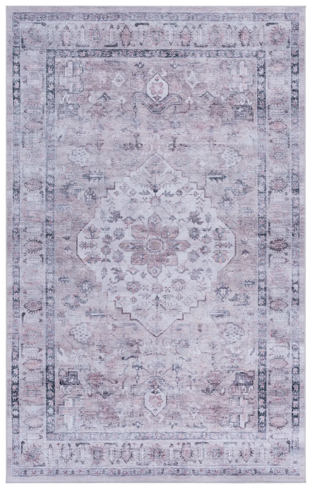 Tucson Bordered Medallion Washable Rug