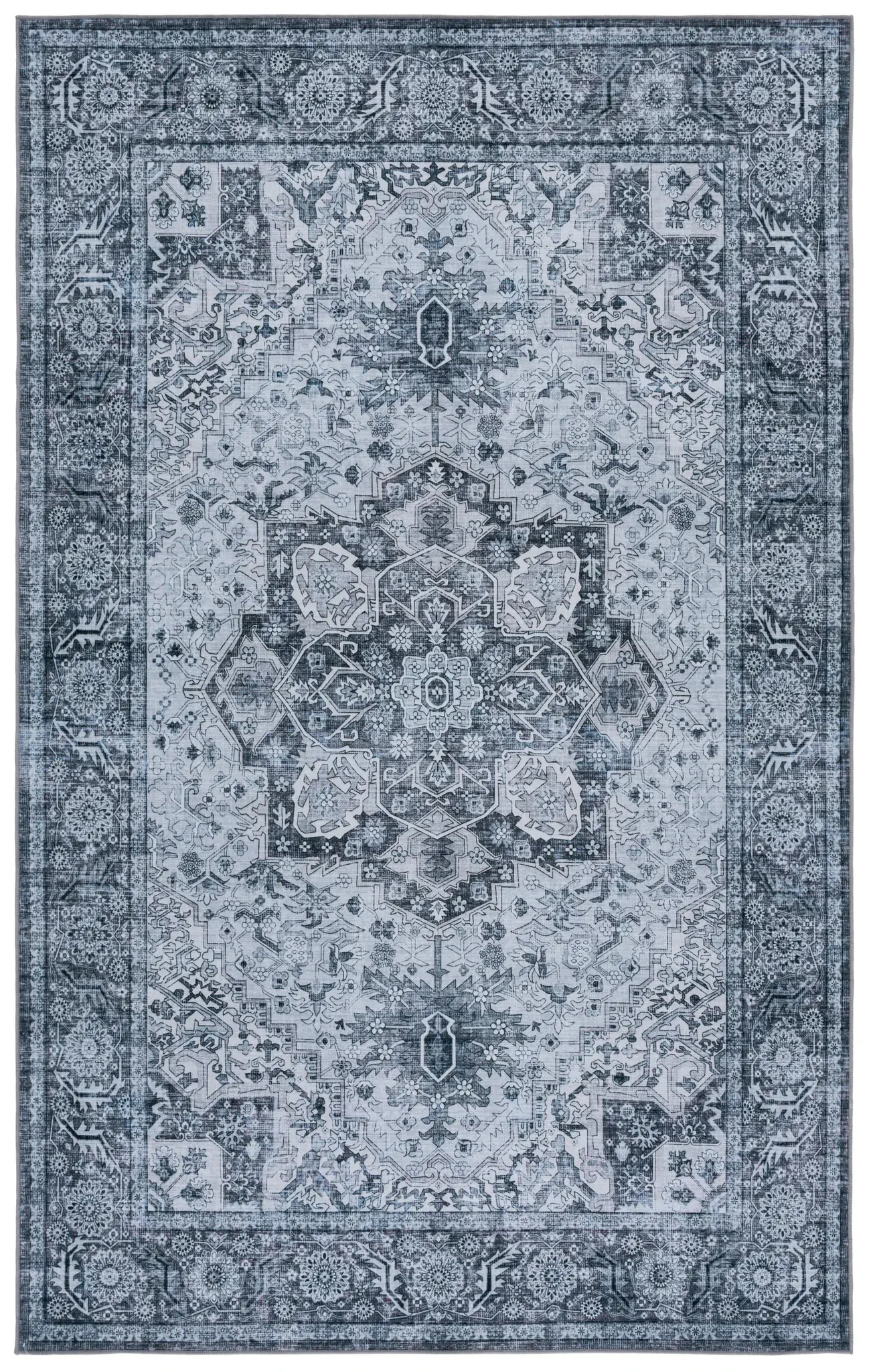Tucson Ornate Bordered Medallion Washable Rug