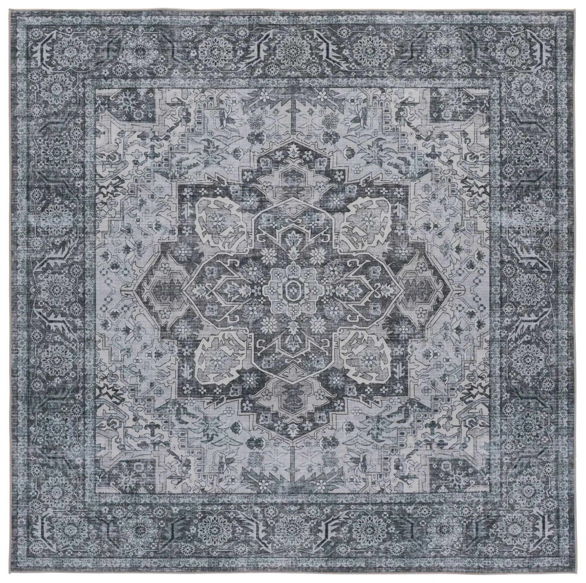 Tucson Ornate Bordered Medallion Washable Rug