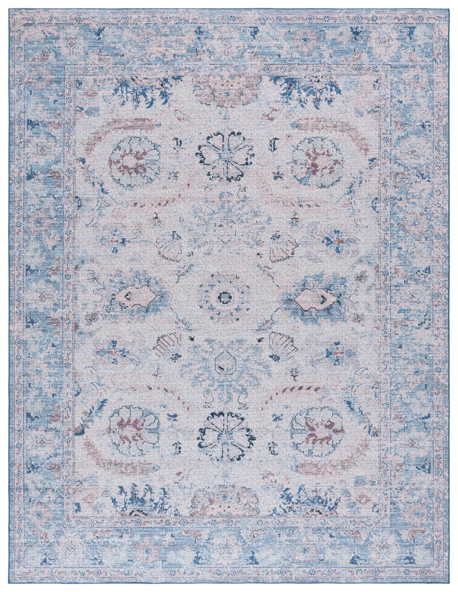 Tucson Floral Border Washable Rug