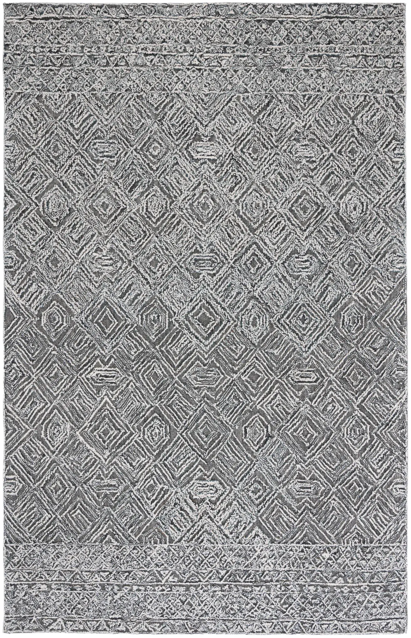 Textural Textual Nested Diamond Hand-Tufted Wool Rug