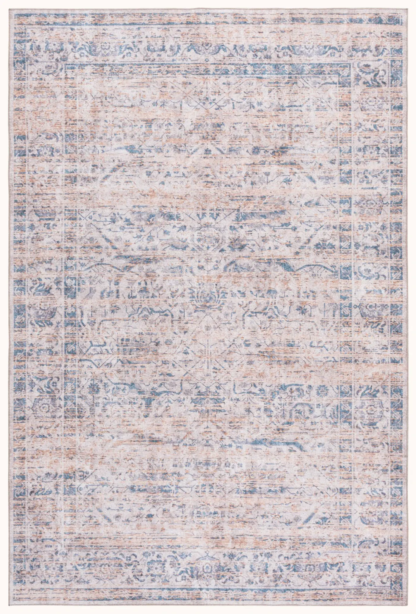 Vintage Heriz Distressed Medallion Washable Rug