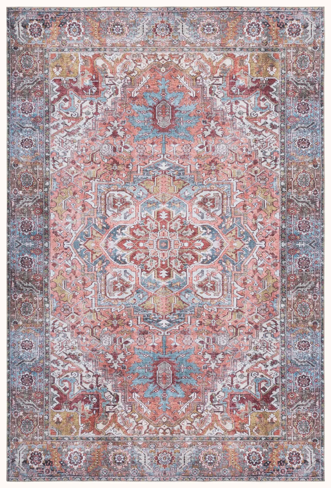 Vintage Heriz Medallion Washable Rug