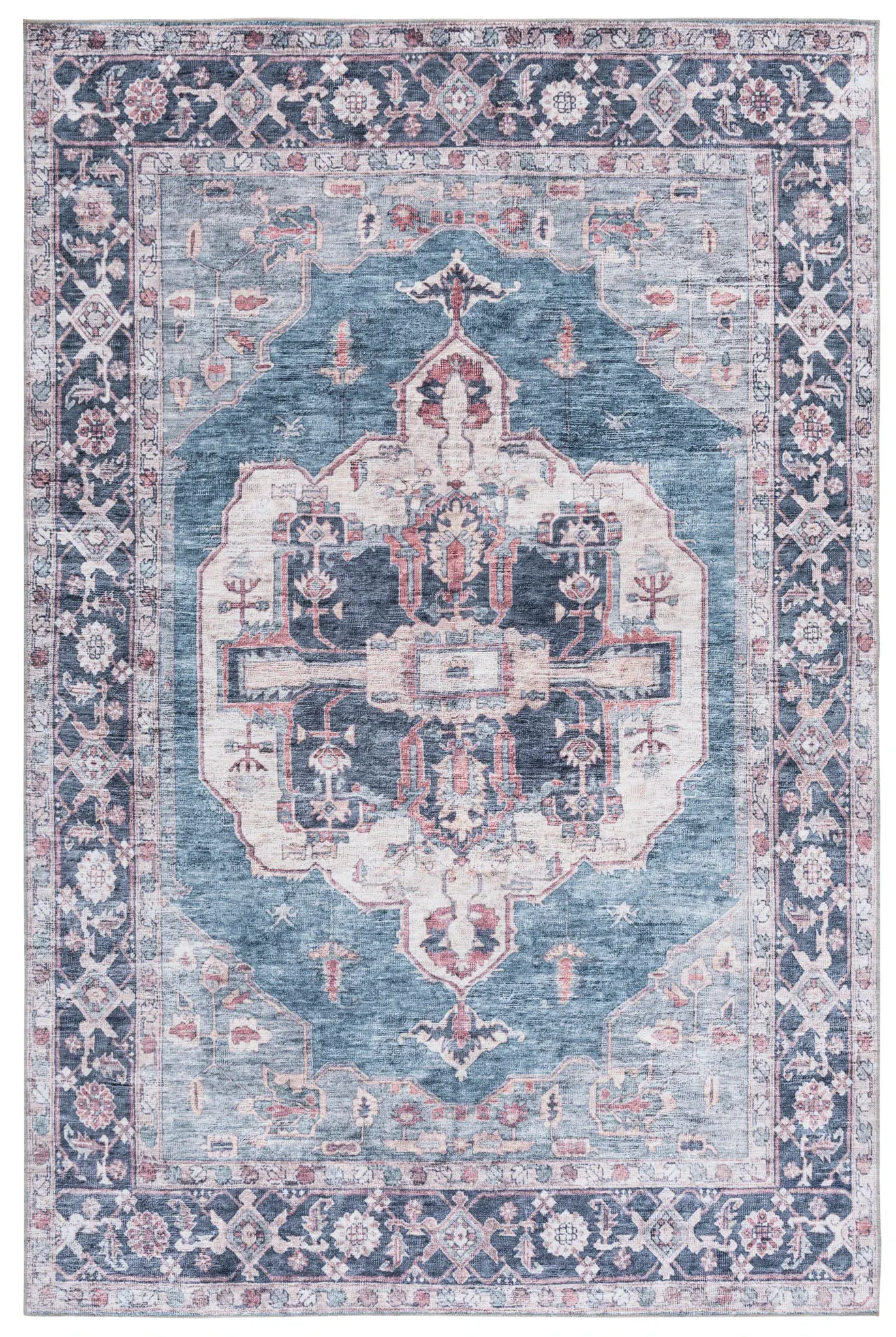 Vintage Heriz Geometric Medallion Washable Rug