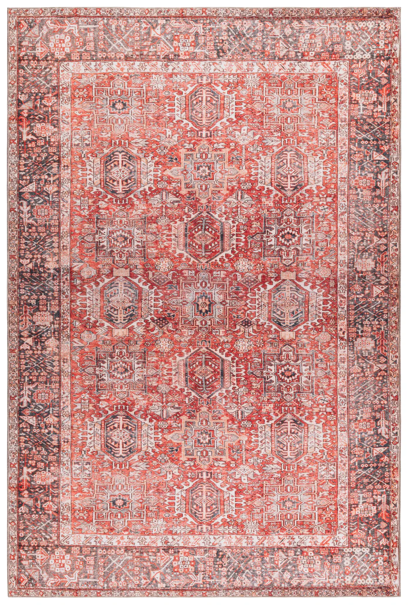 Vintage Heriz Geometric Allover Washable Rug
