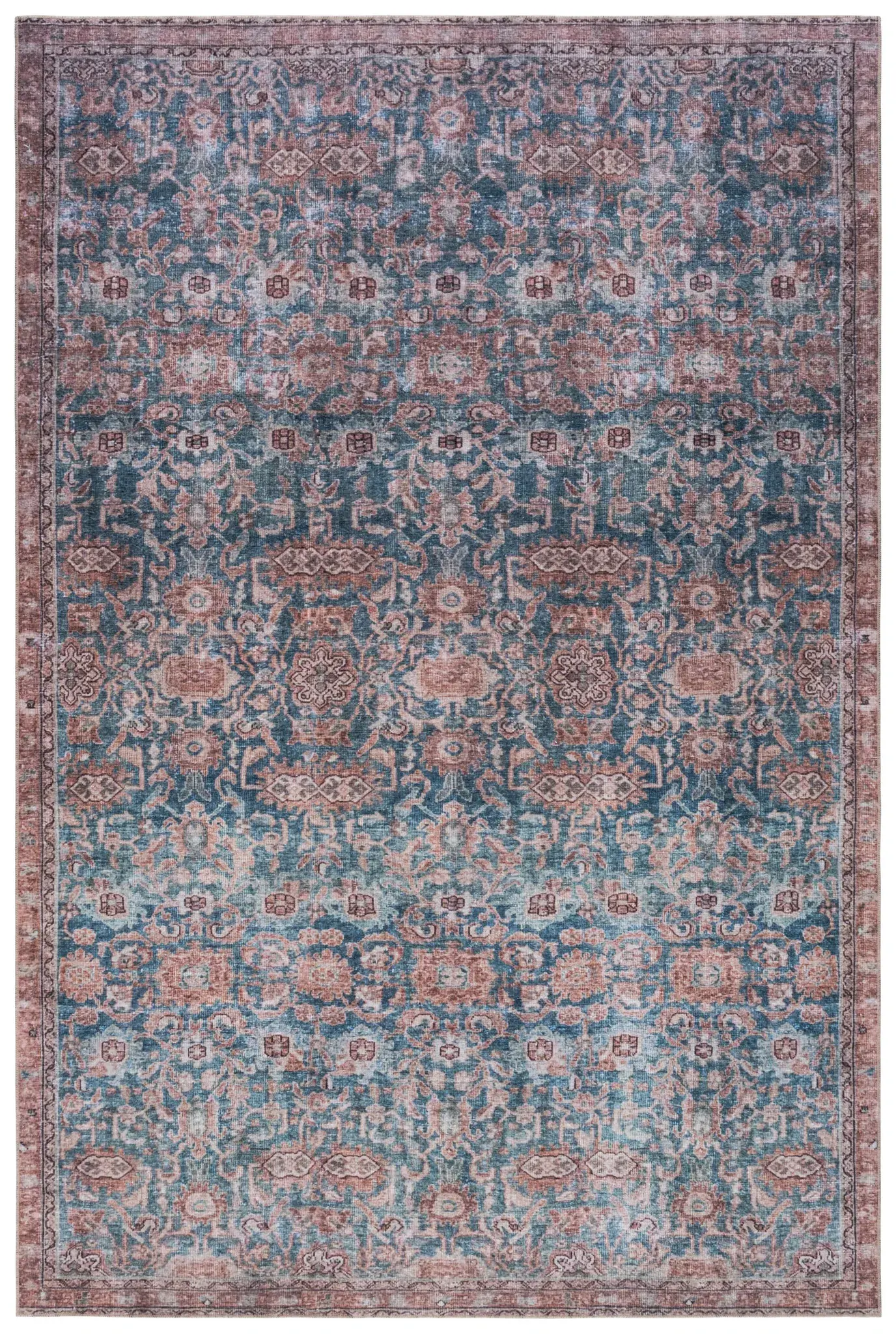 Vintage Heriz Palmette Bordered Washable Rug
