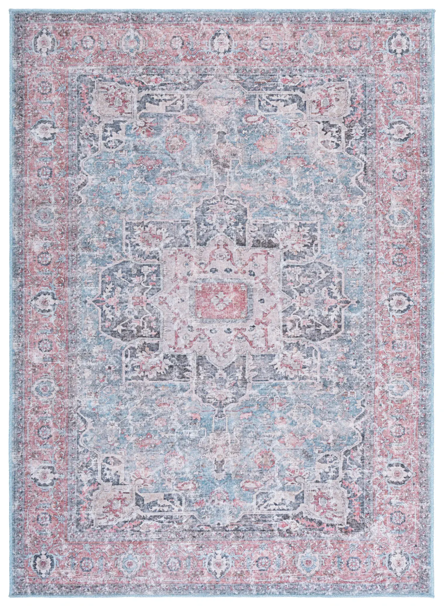 Vintage Heriz Square Medallion Washable Rug