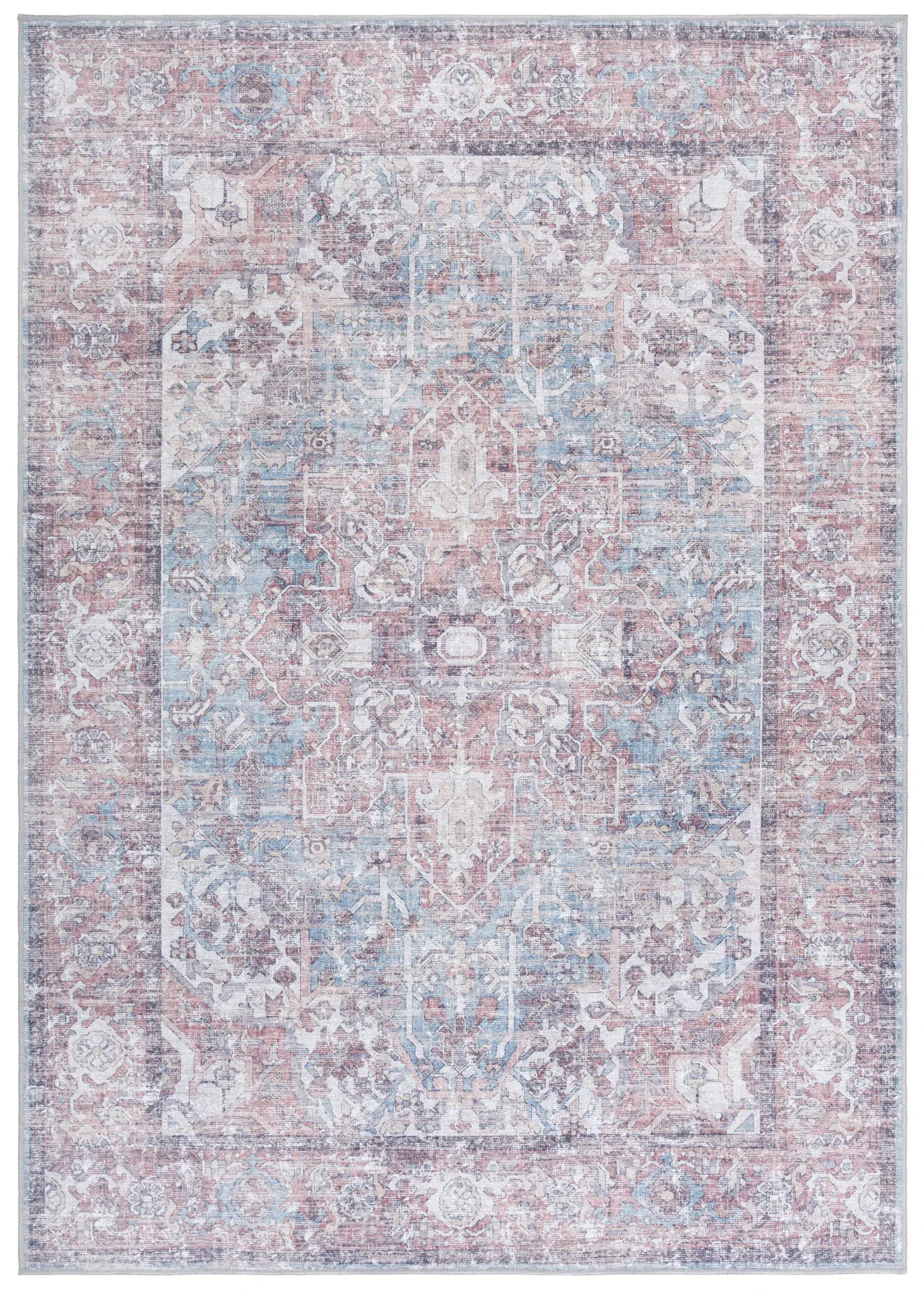 Vintage Heriz Faded Medallion Washable Rug