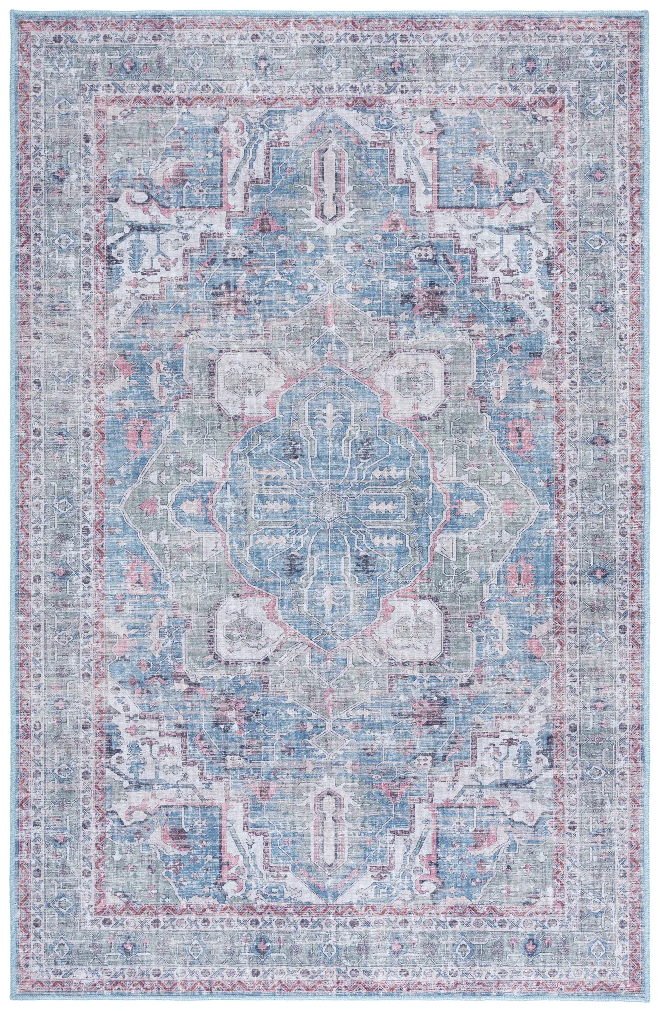 Vintage Heriz Rosette Medallion Washable Rug