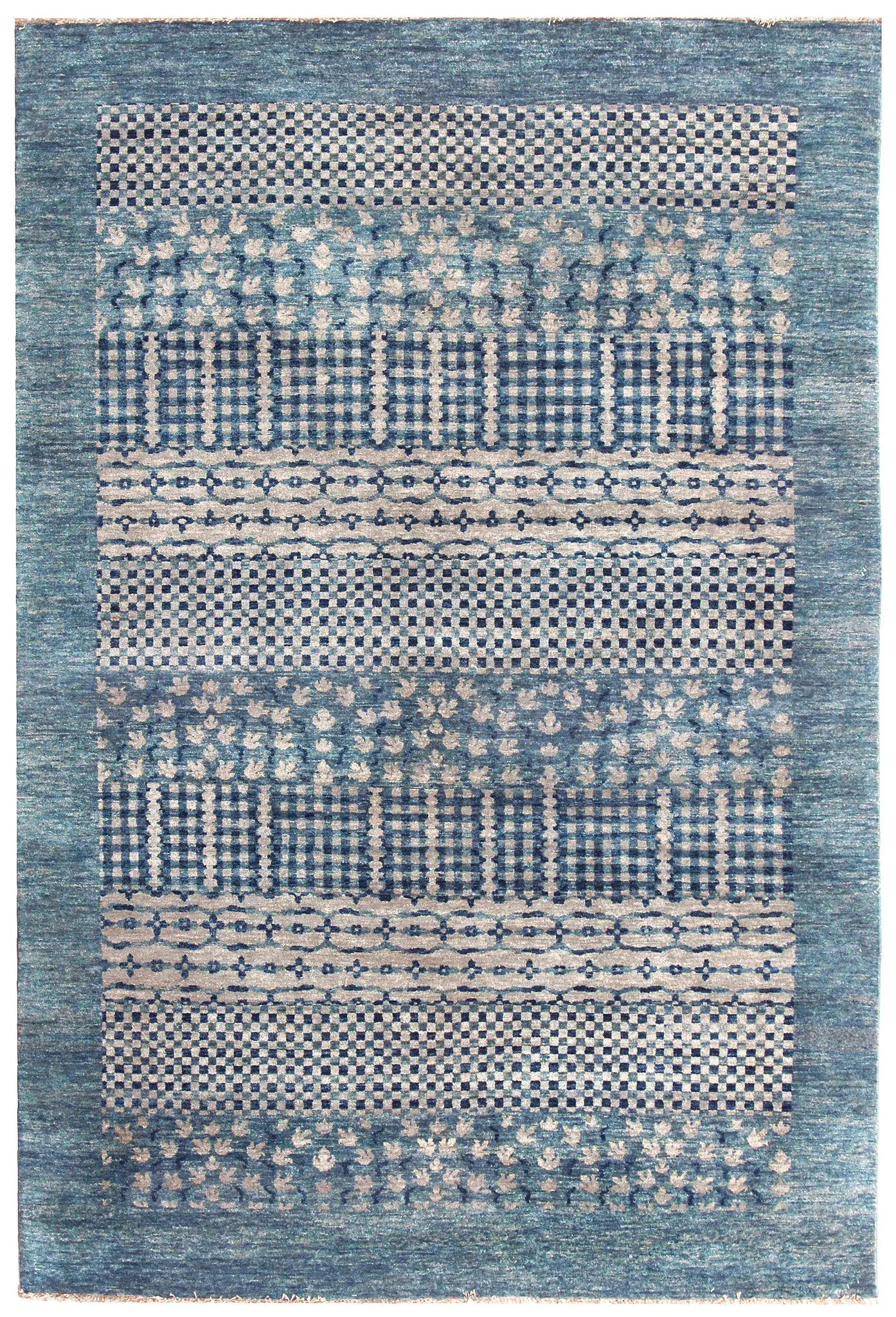 Vineyard Banded Checkerboard Wool Rug