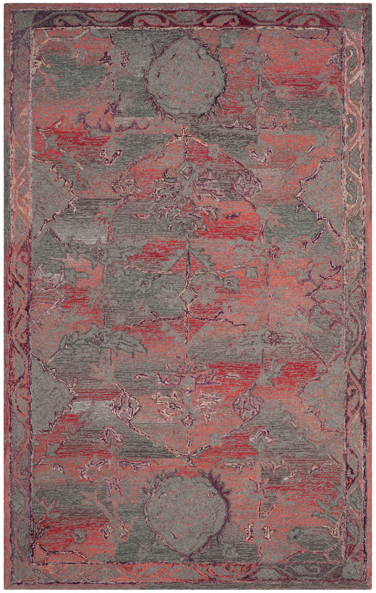 Vintage Oushak Faded Floral Hand-Tufted Rug