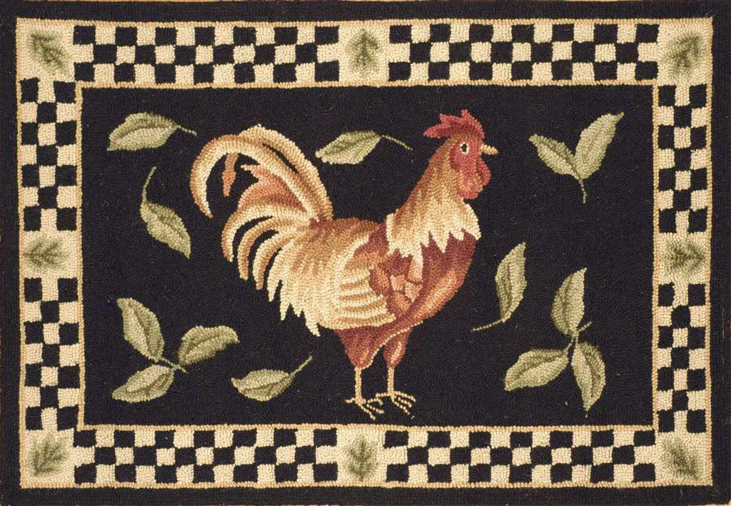 Vintage Posters Rooster Checkered Wool Rug