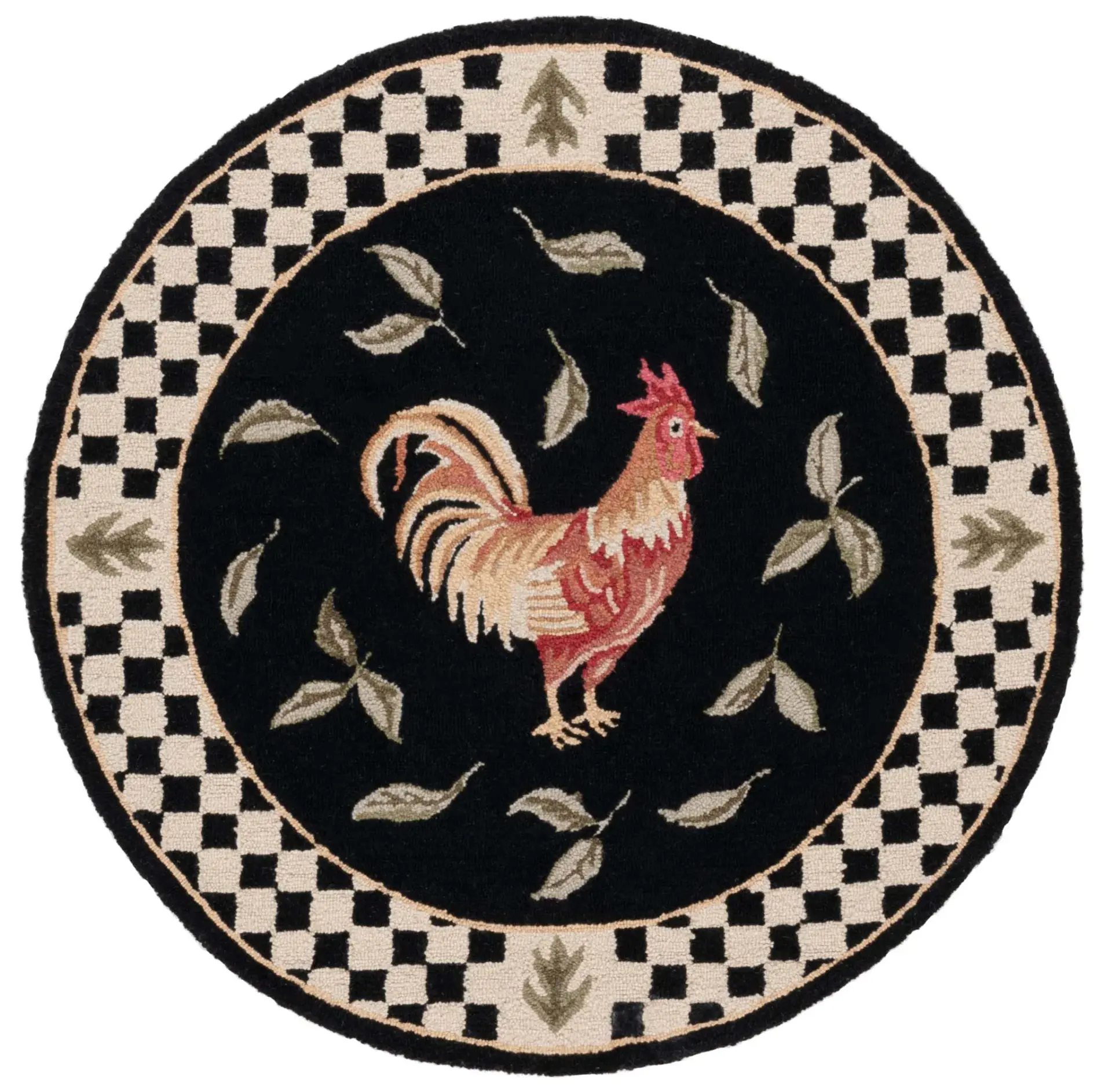 Vintage Posters Rooster Checkered Wool Rug