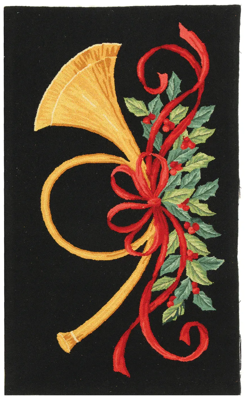 Vintage Posters Holiday Horn Hand-Hooked Wool Rug