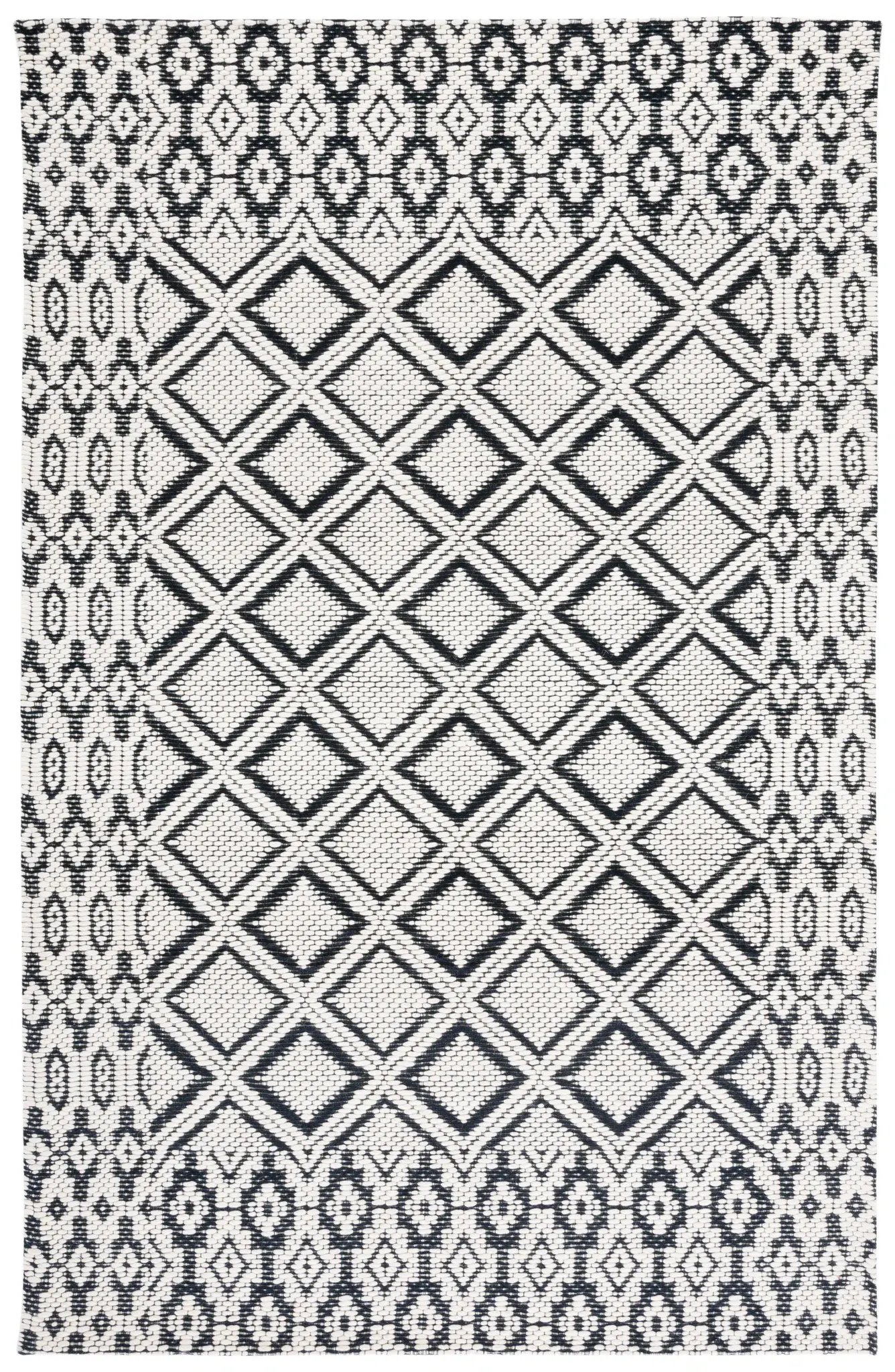 Vermont Bordered Tribal Diamond Hand-Woven Wool Rug
