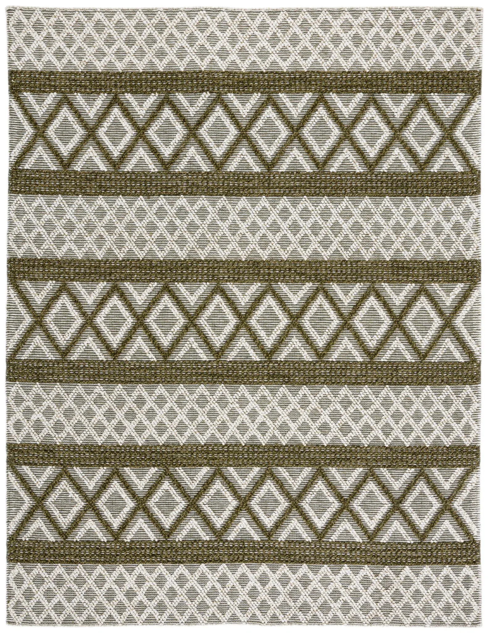 Vermont Banded Diamond Hand-Woven Wool and Cotton Rug