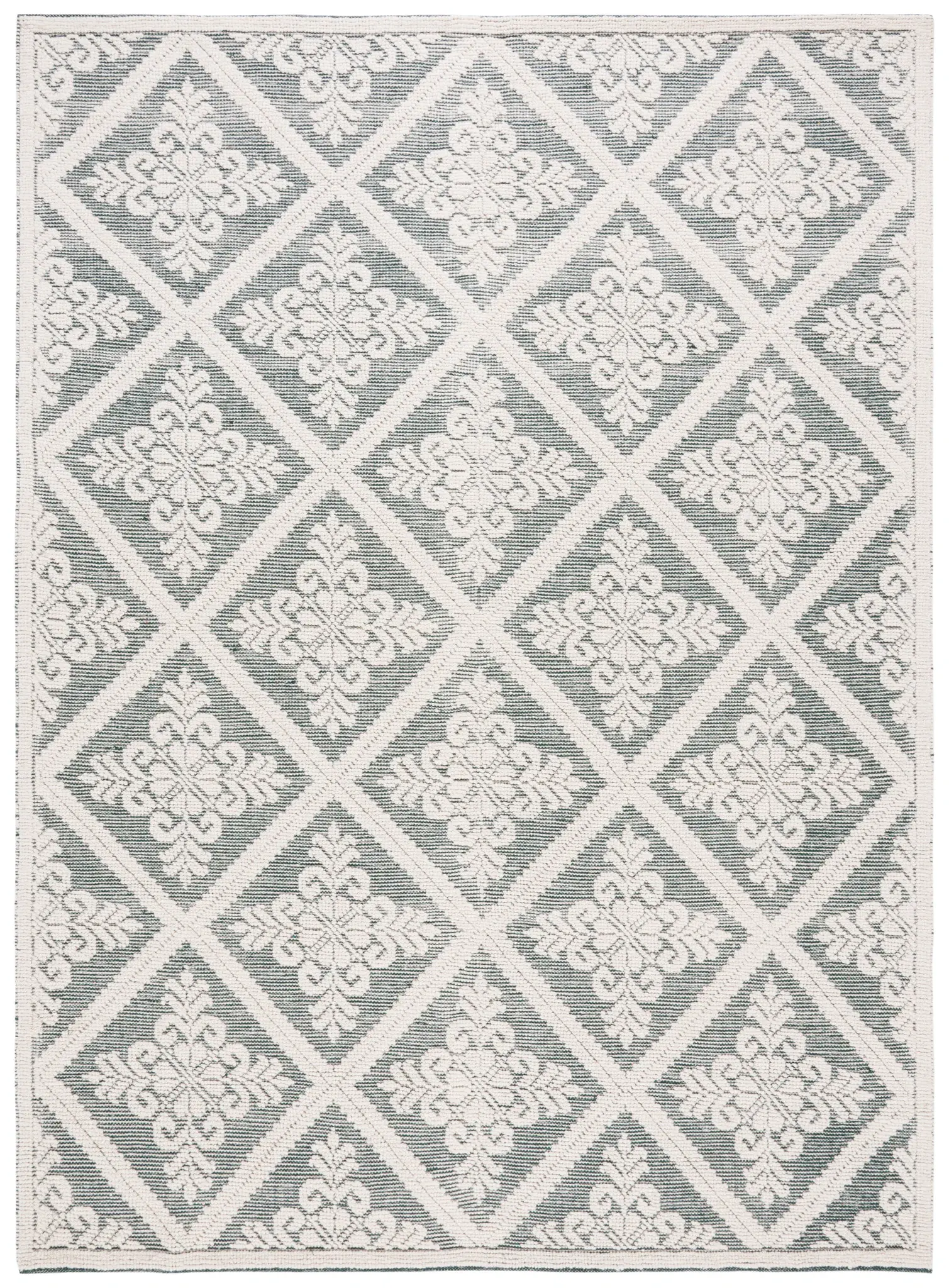 Vermont Floral Diamond Hand-Woven Wool Rug