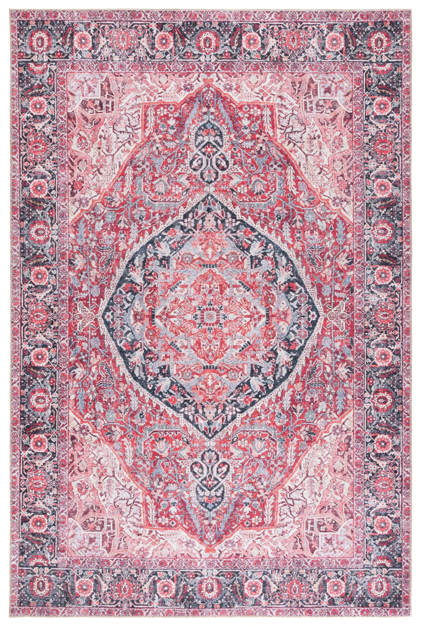 Vintage Serapi Diamond Medallion Washable Rug