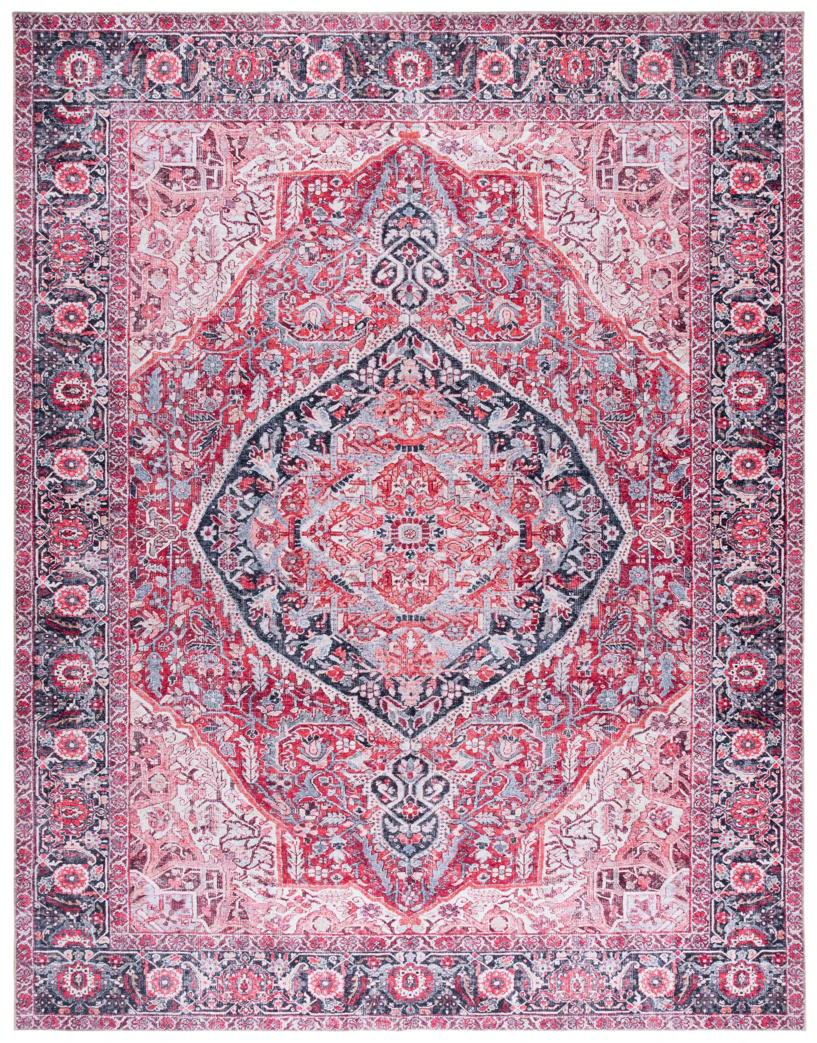 Vintage Serapi Diamond Medallion Washable Rug