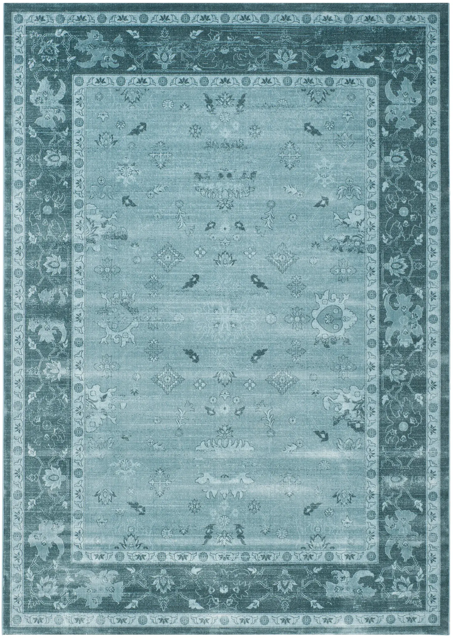 Vintage Traditional Floral Border Viscose Rug