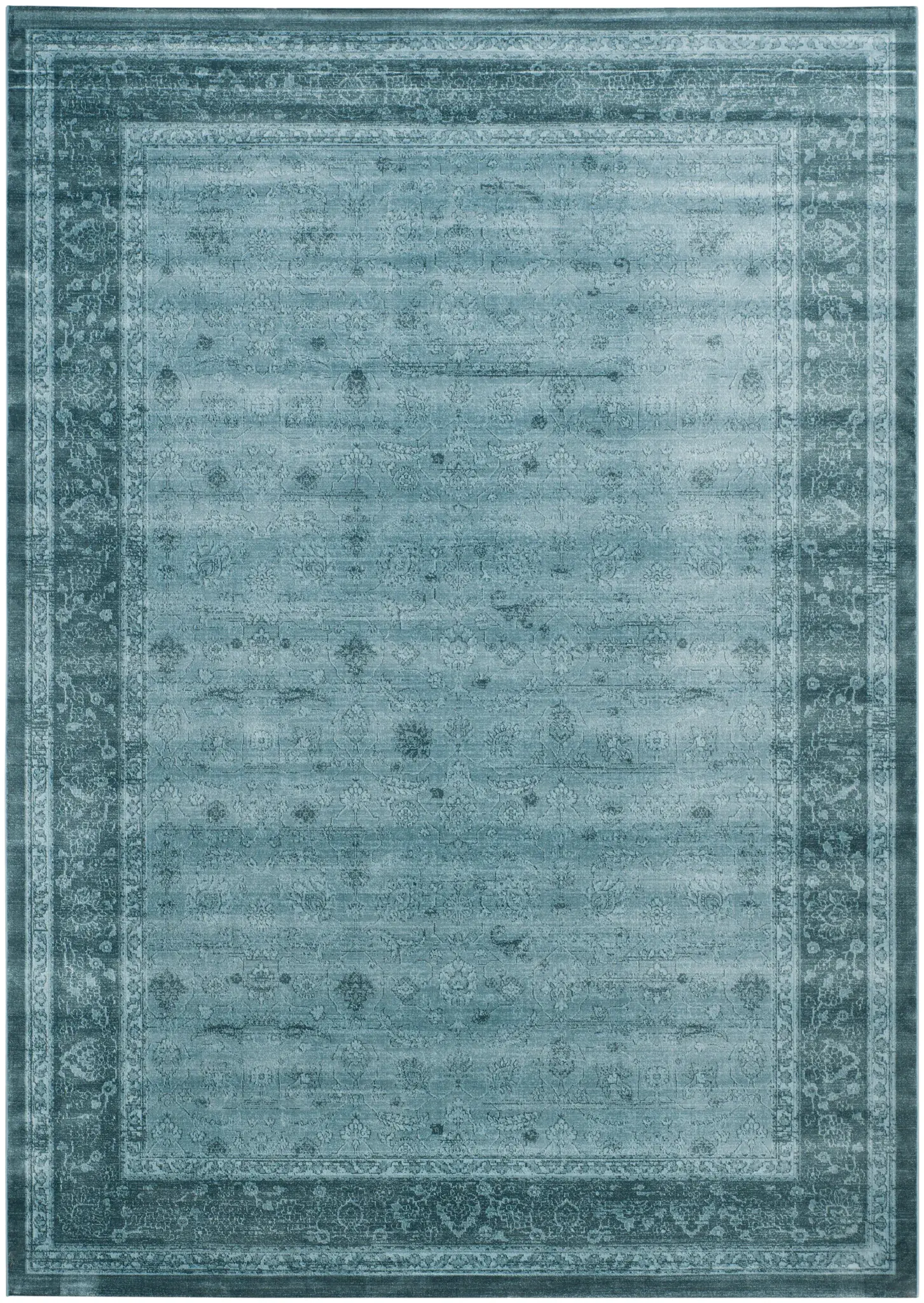 Vintage Distressed Floral Border Viscose Rug