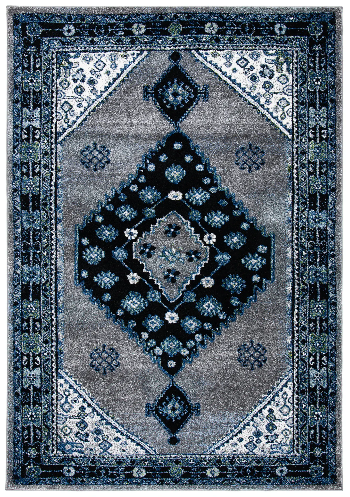 Vintage Hamadan Diamond Rosette Medallion Rug