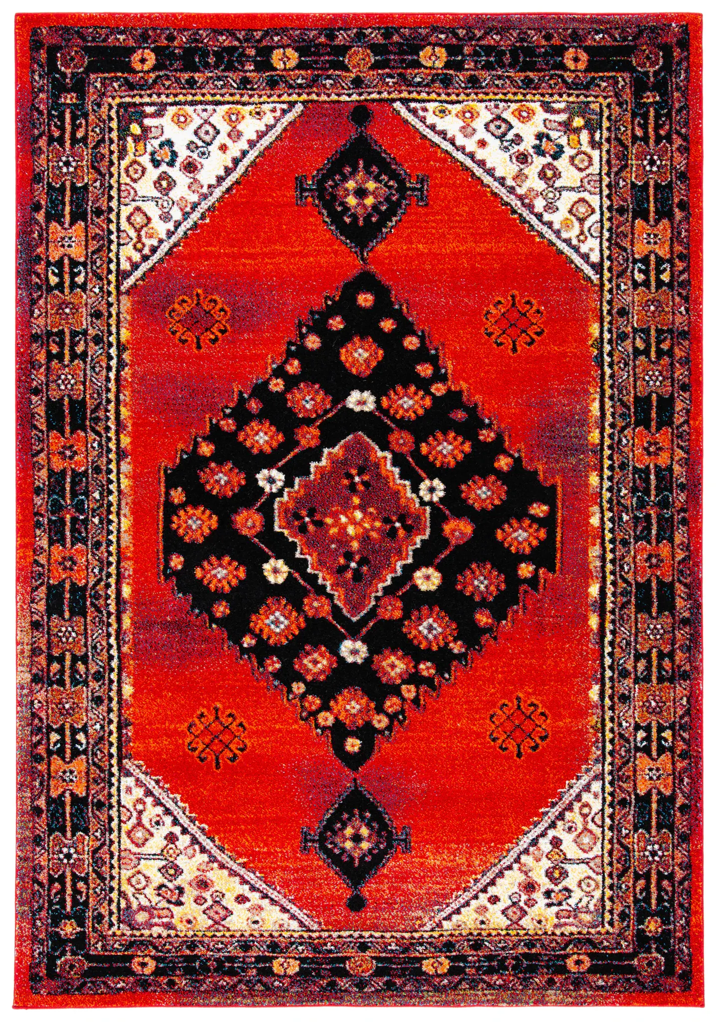 Vintage Hamadan Diamond Rosette Medallion Rug