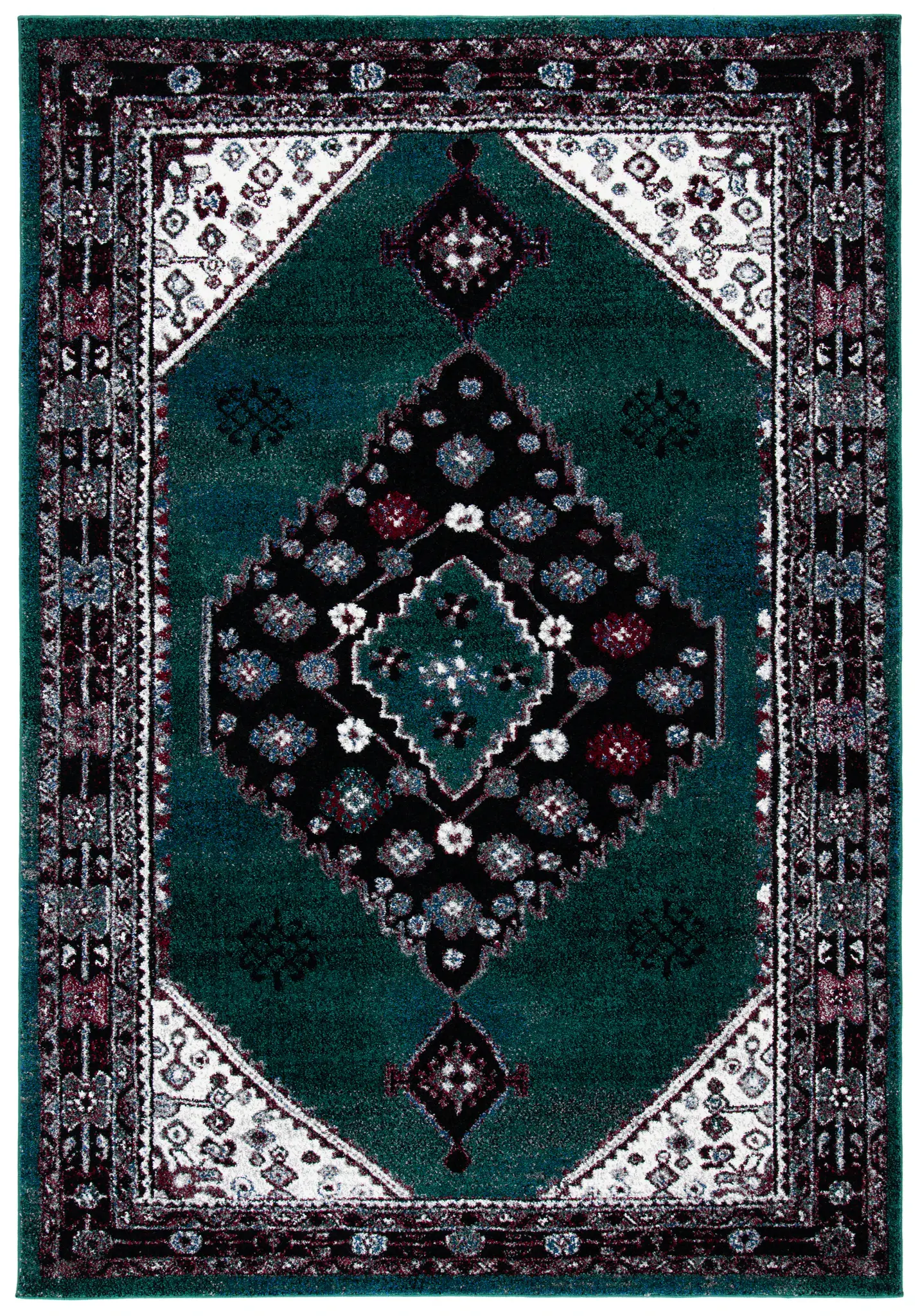 Vintage Hamadan Diamond Rosette Medallion Rug