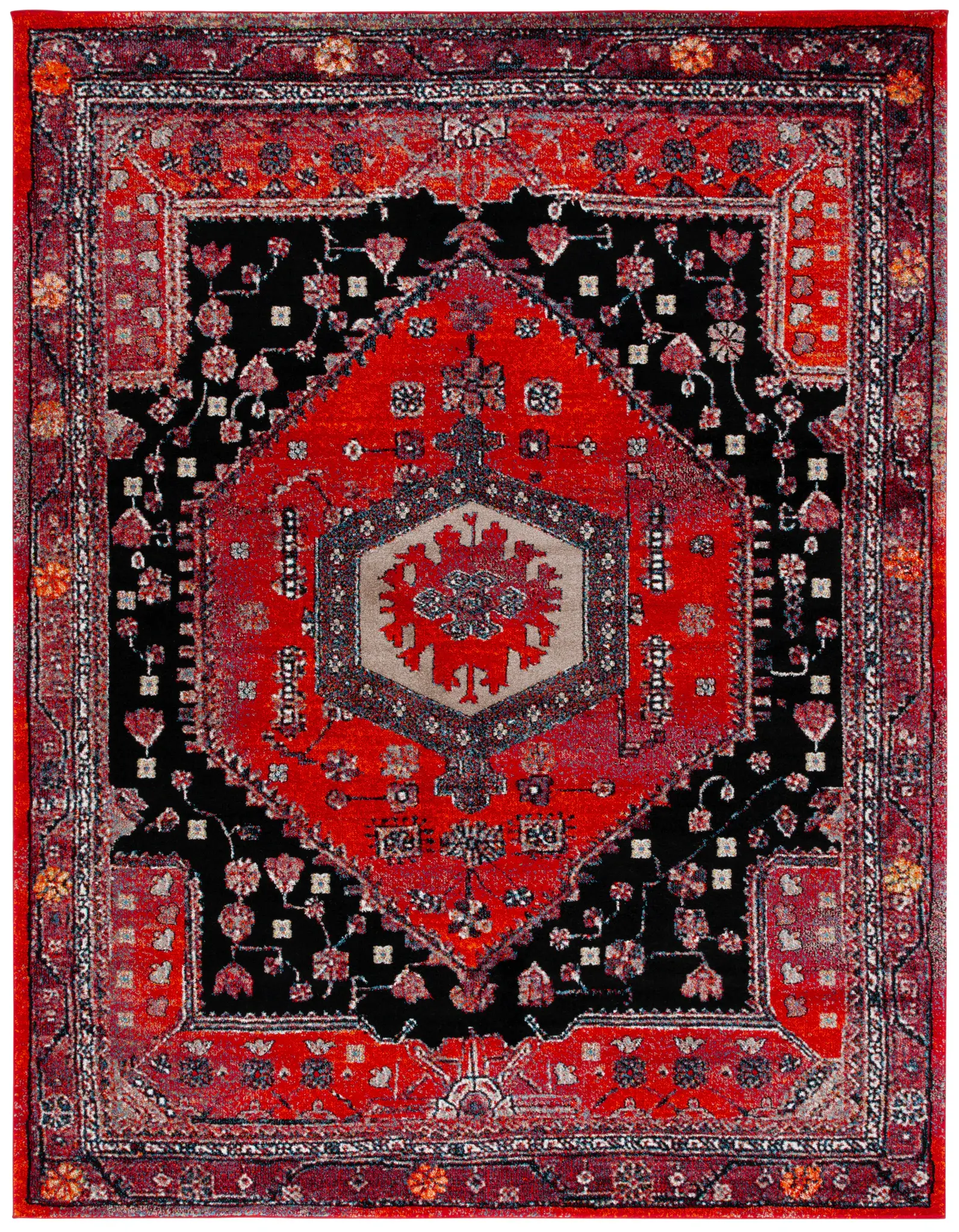 Vintage Hamadan Hexagon Medallion Rug