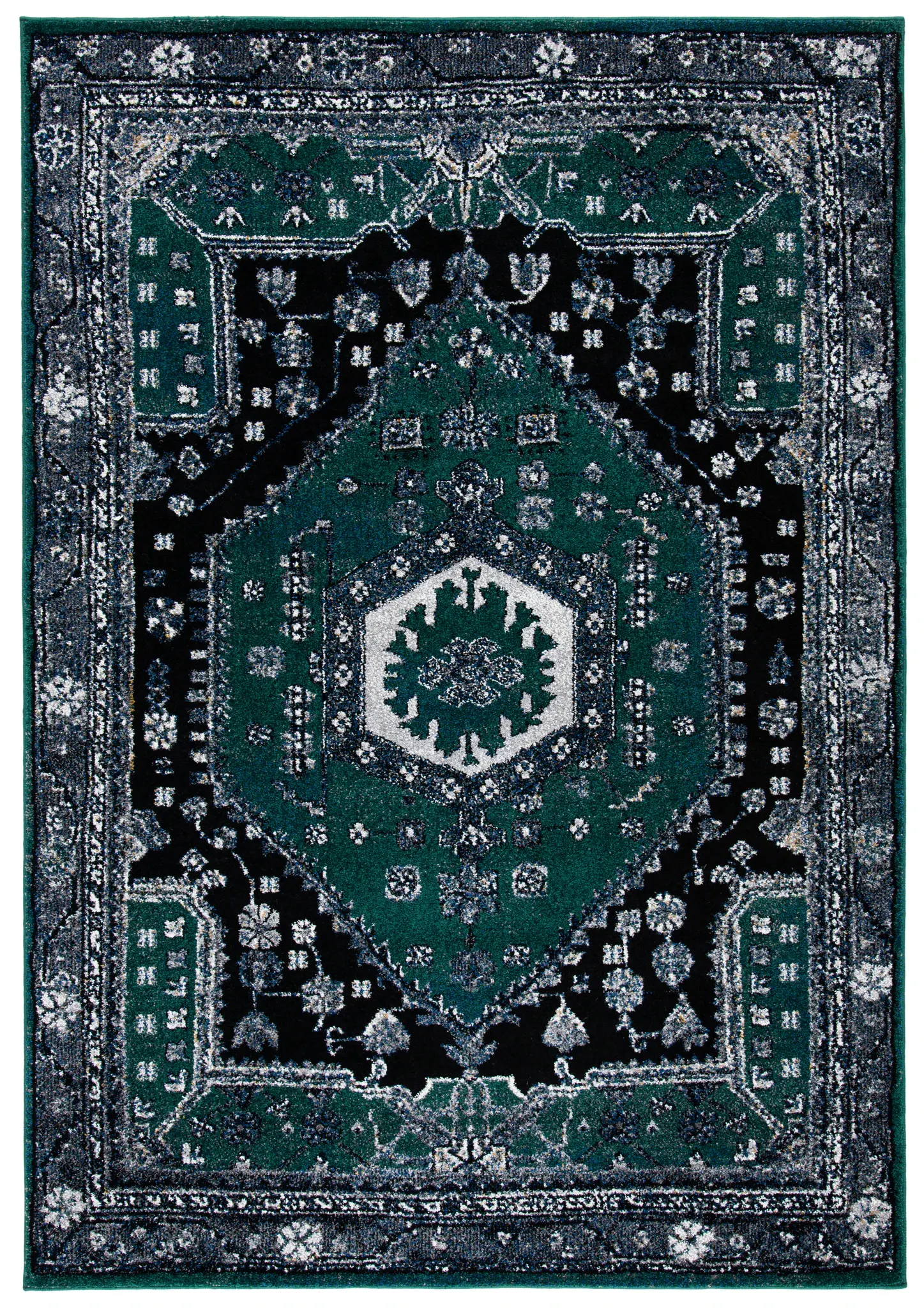 Vintage Hamadan Hexagon Medallion Rug