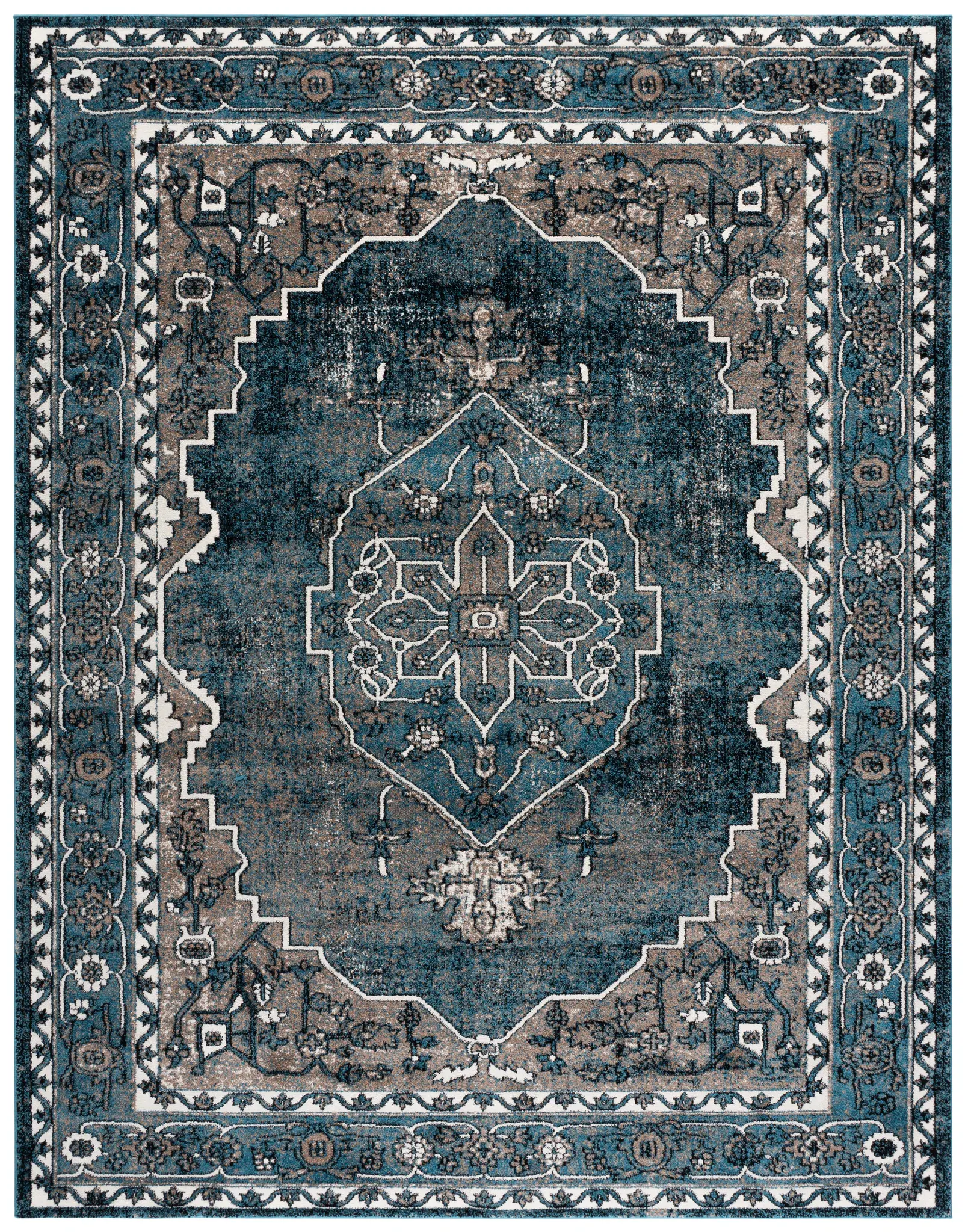 Vintage Hamadan Framed Medallion Rug