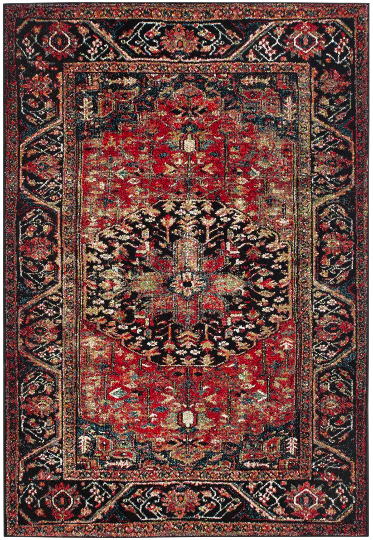 Vintage Hamadan Medallion Bordered Rug