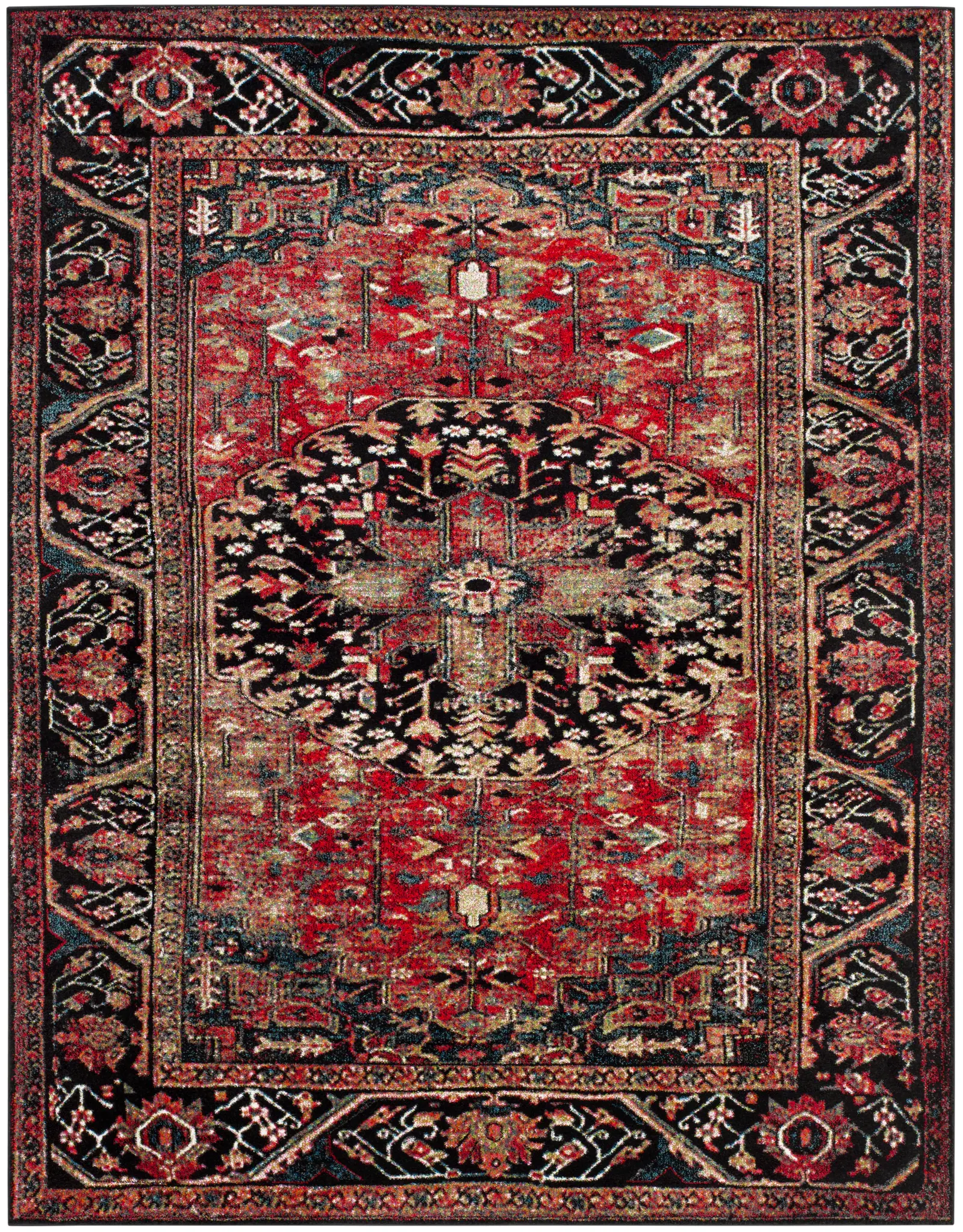 Vintage Hamadan Medallion Bordered Rug
