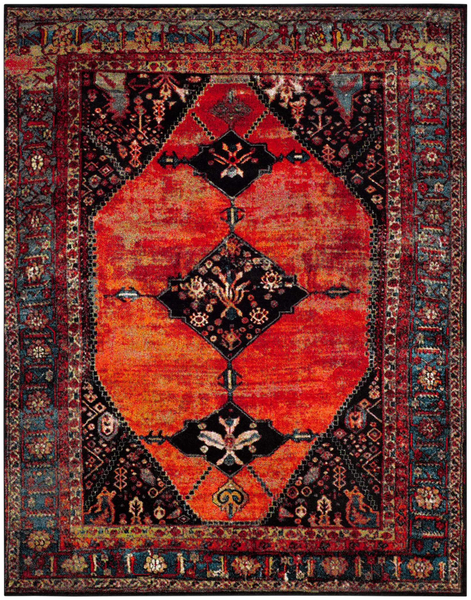 Vintage Hamadan Diamond Anchor Medallion Rug