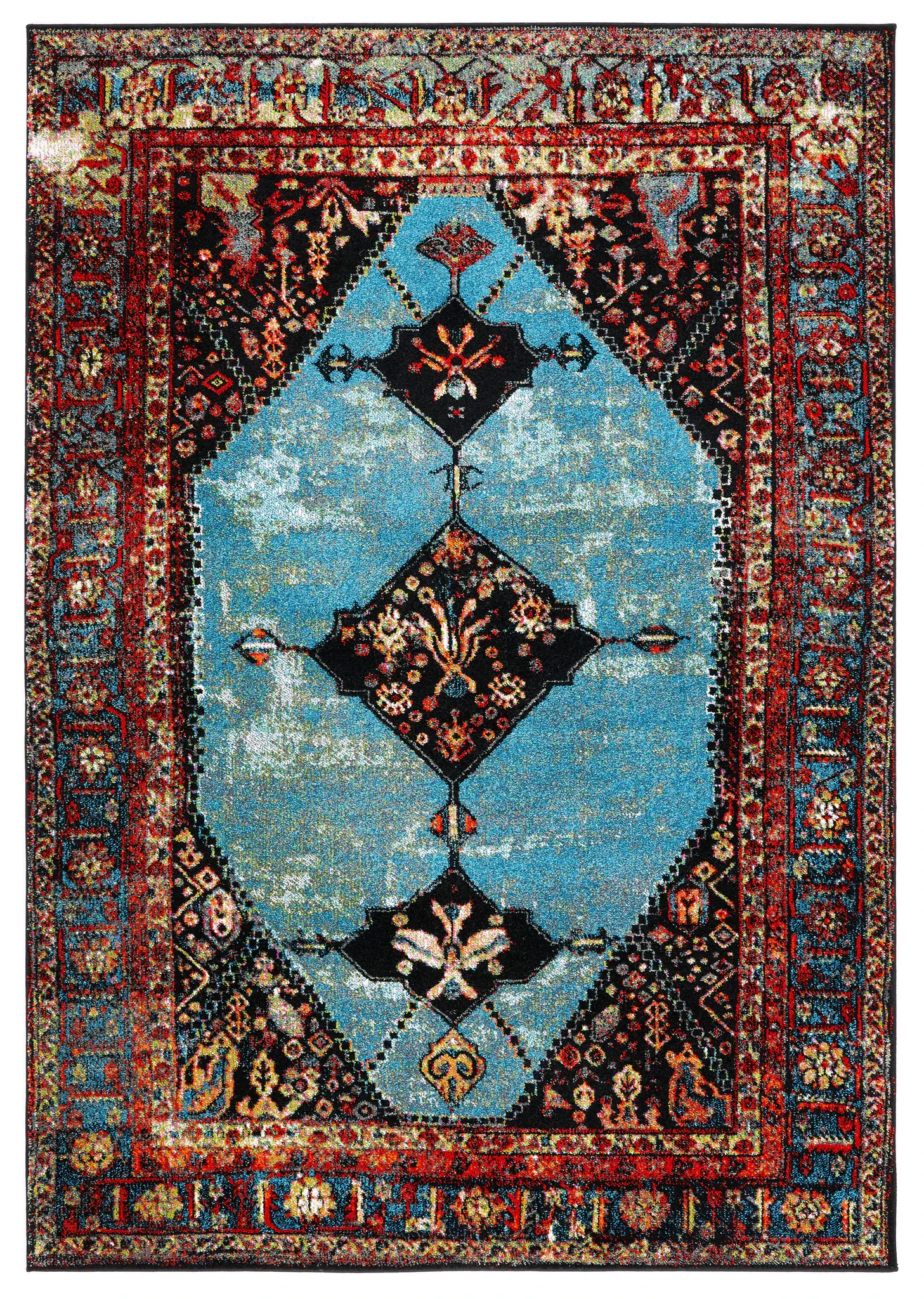 Vintage Hamadan Diamond Anchor Medallion Rug