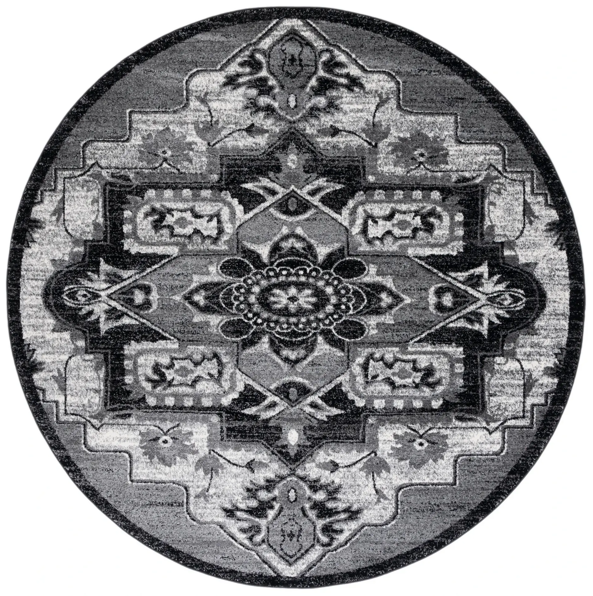 Vintage Hamadan Floral Stepped Medallion Rug