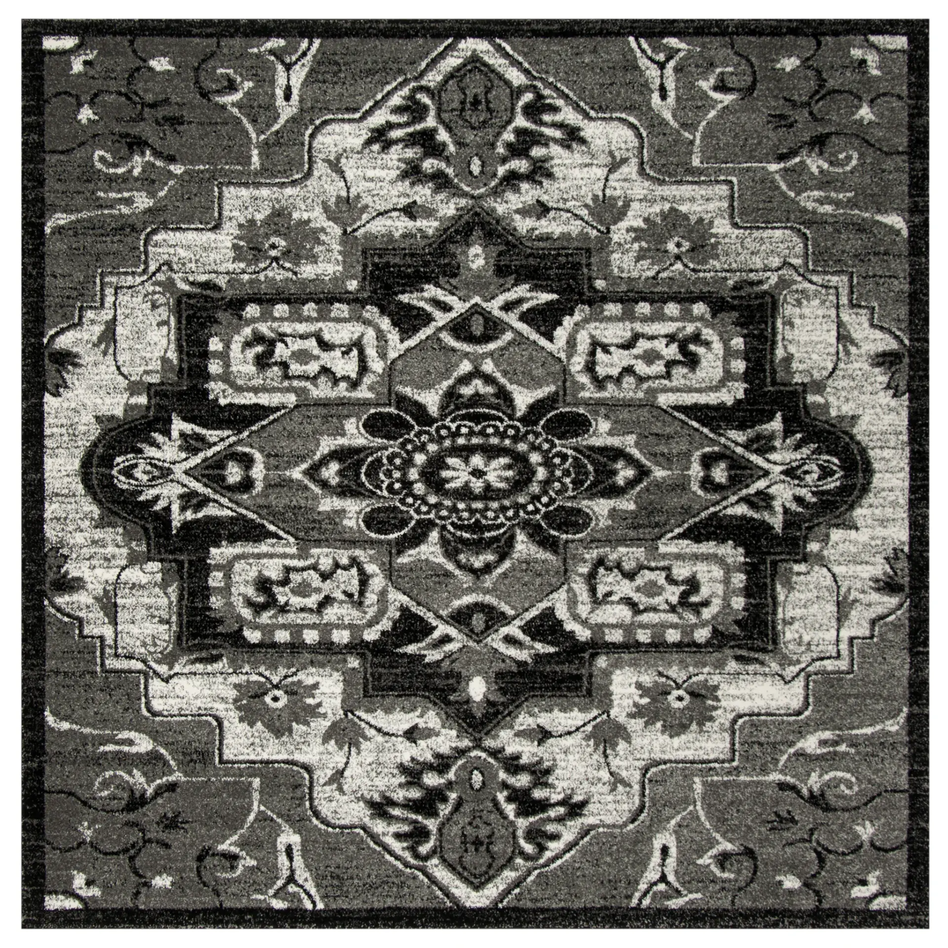 Vintage Hamadan Floral Stepped Medallion Rug