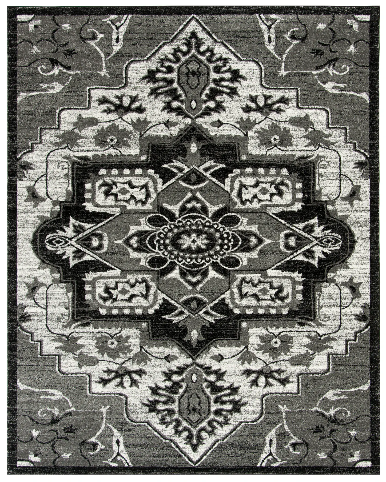 Vintage Hamadan Floral Stepped Medallion Rug