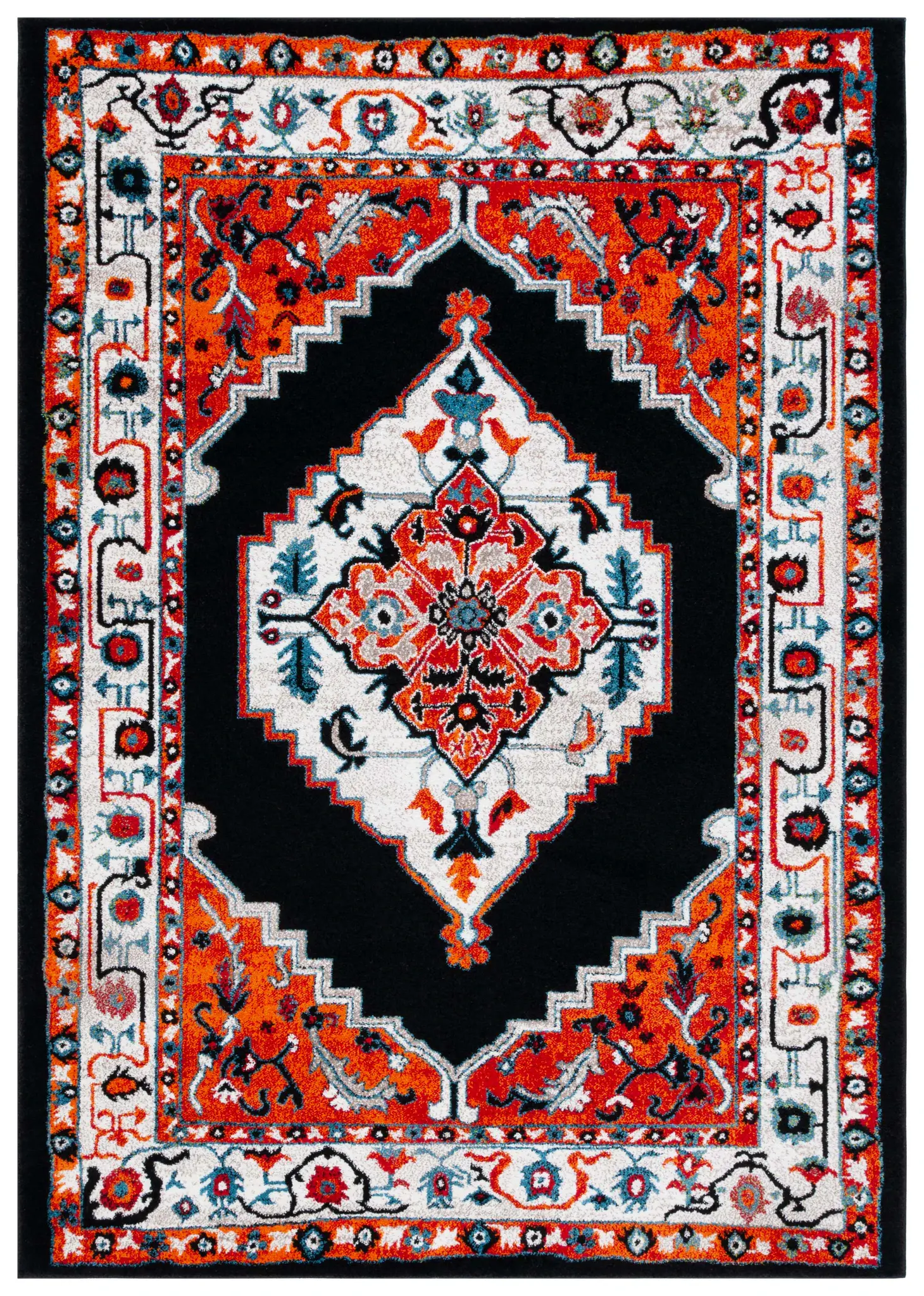 Vintage Hamadan Floral Serrated Diamond Medallion Rug