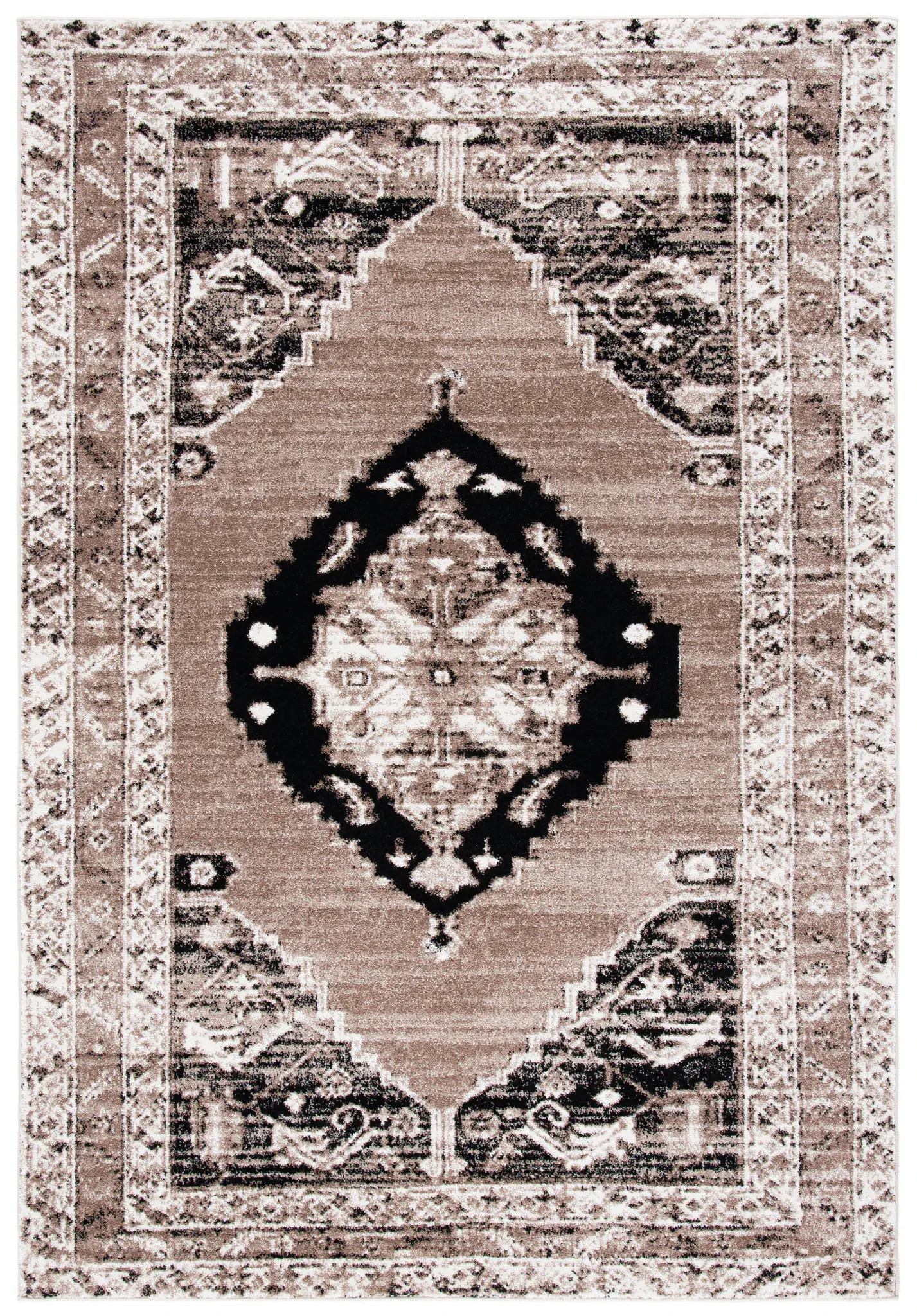 Vintage Hamadan Stepped Medallion Rug