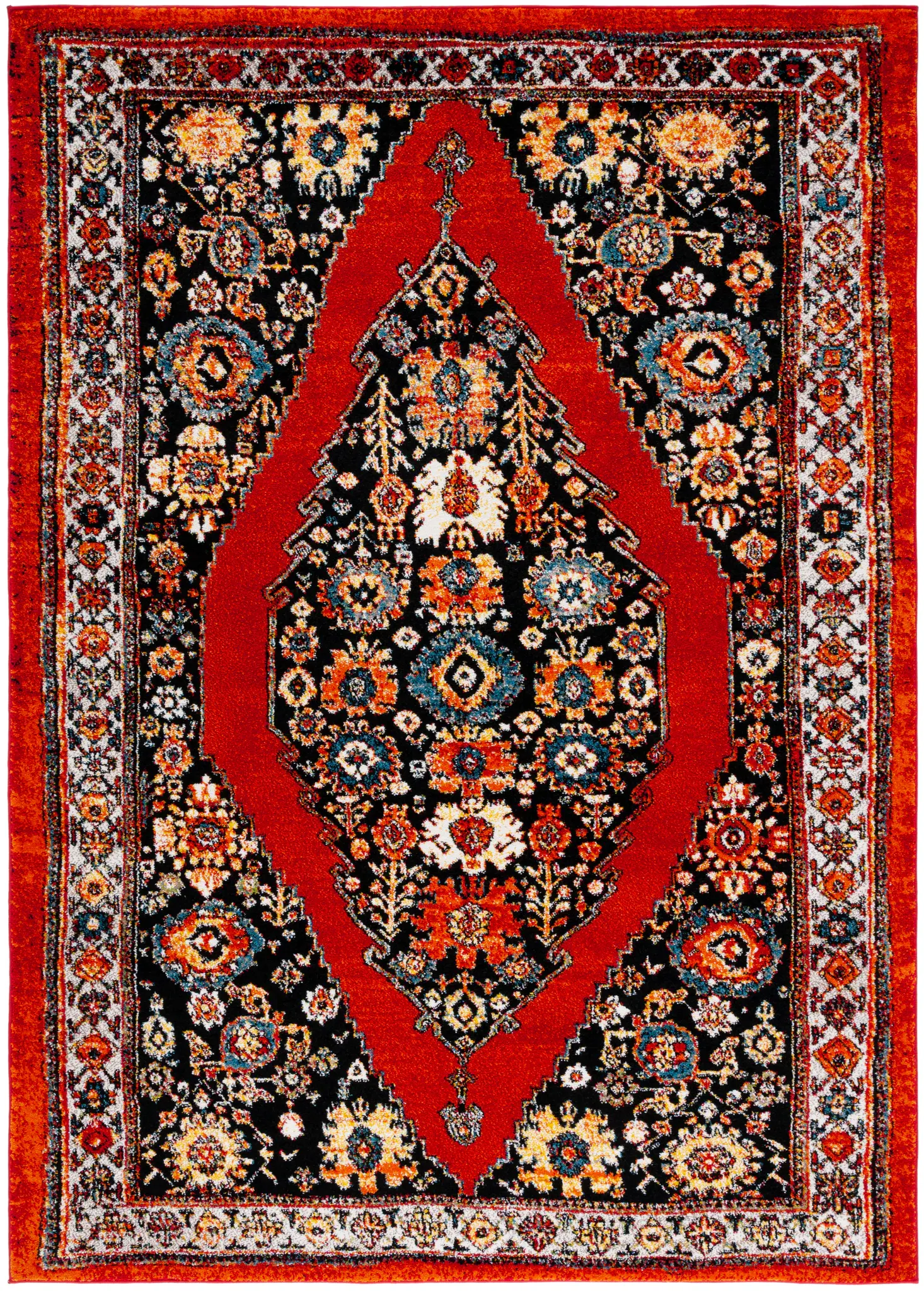 Vintage Hamadan Floral Diamond Medallion Rug
