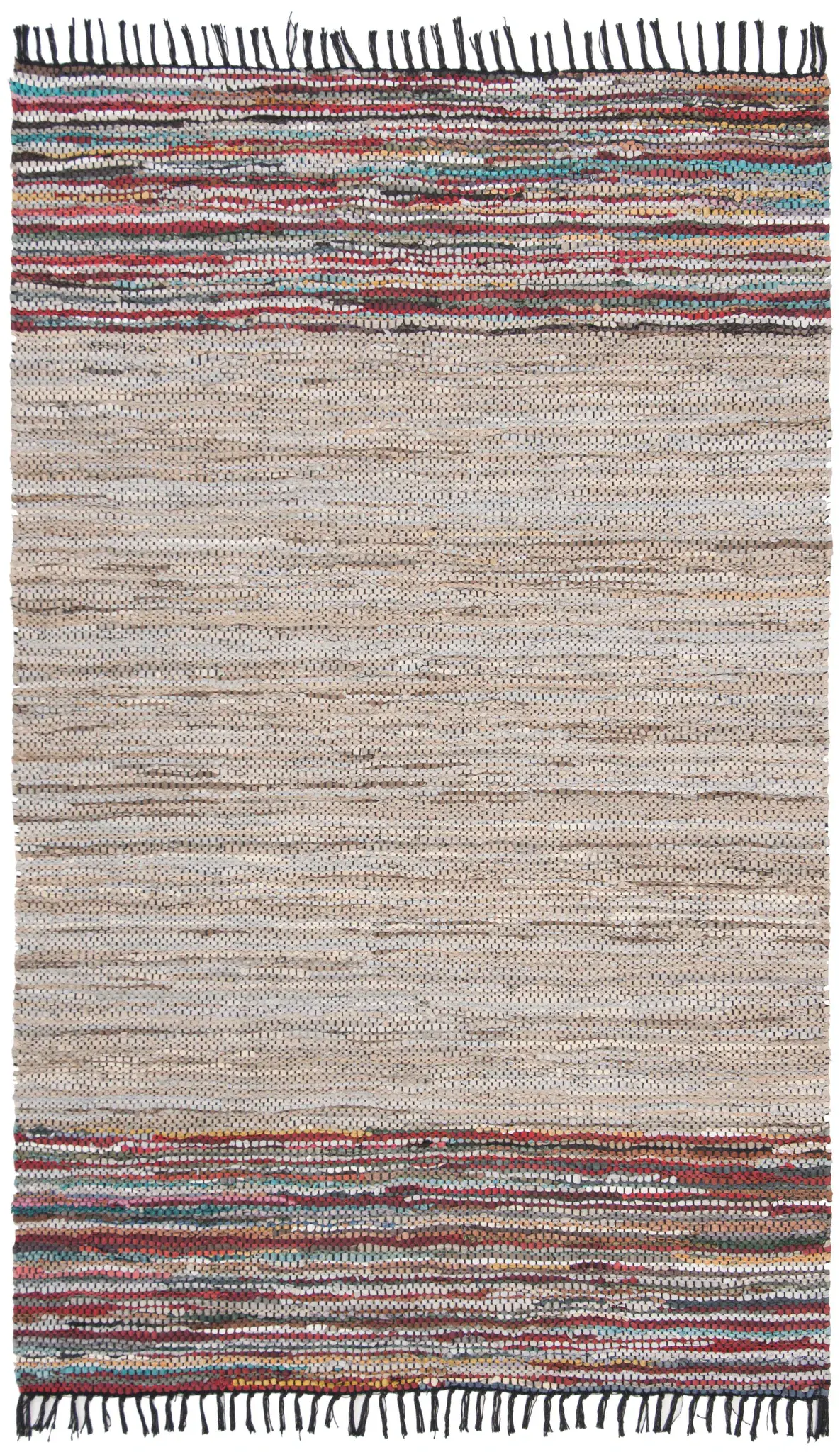 Vintage Leather Bohemian Banded Hand-Woven Rug